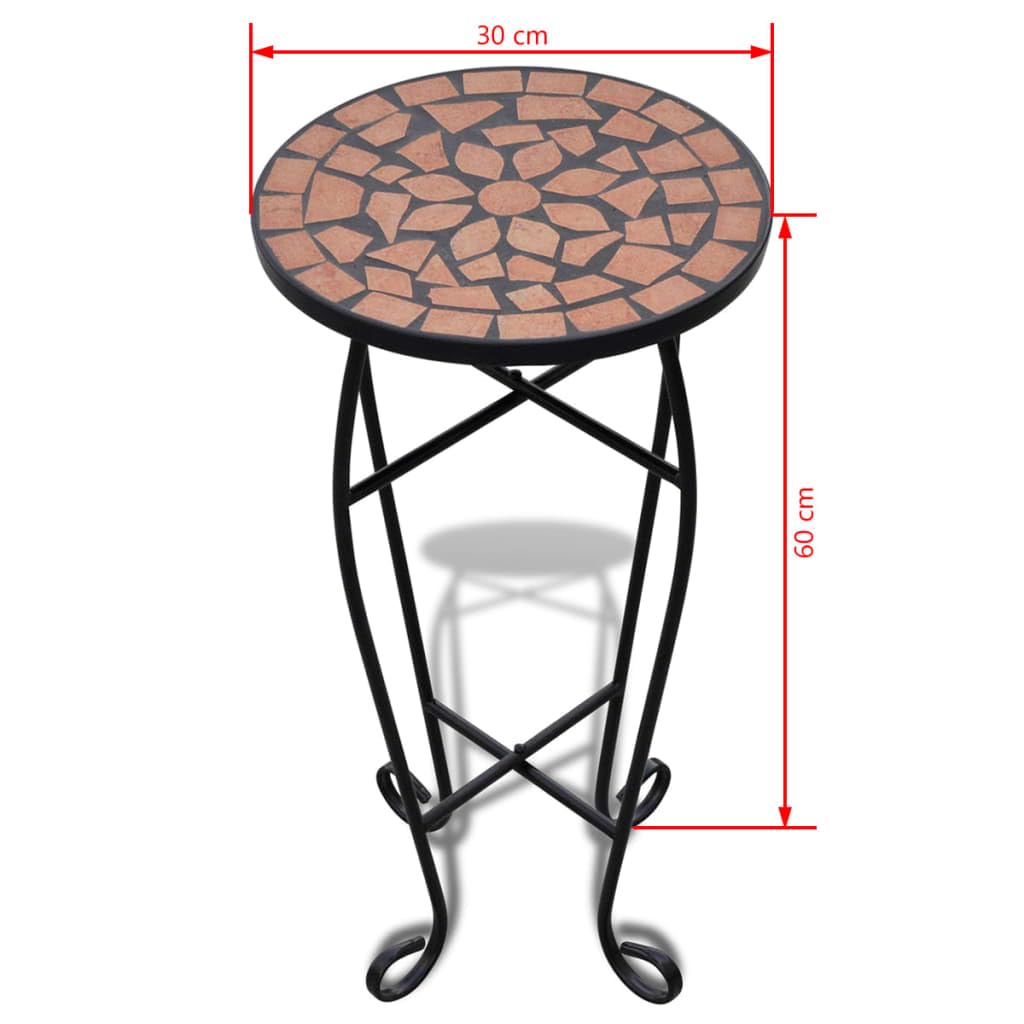 vidaXL Mosaic Side Table with Ceramic Top - Terracotta & Black Iron Plant Stand for Indoor/Outdoor Use | Perfect for Patio, Garden, or Living Room Decor