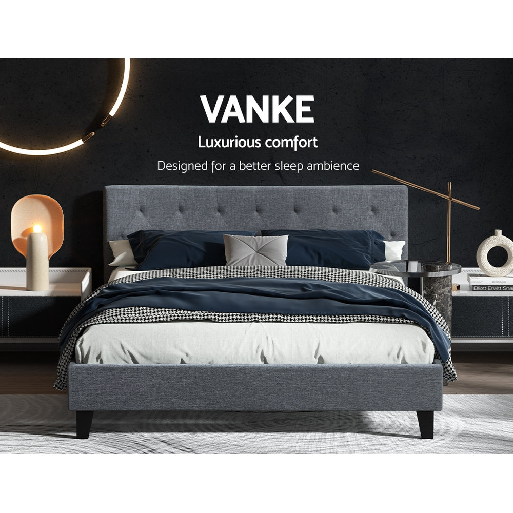 Hyams Queen Bed Frame with Wooden Slats - Sturdy Grey Metal Platform Bed for Bedroom, Guest Room, or Dorm | Easy Assembly & Noise-Free Design