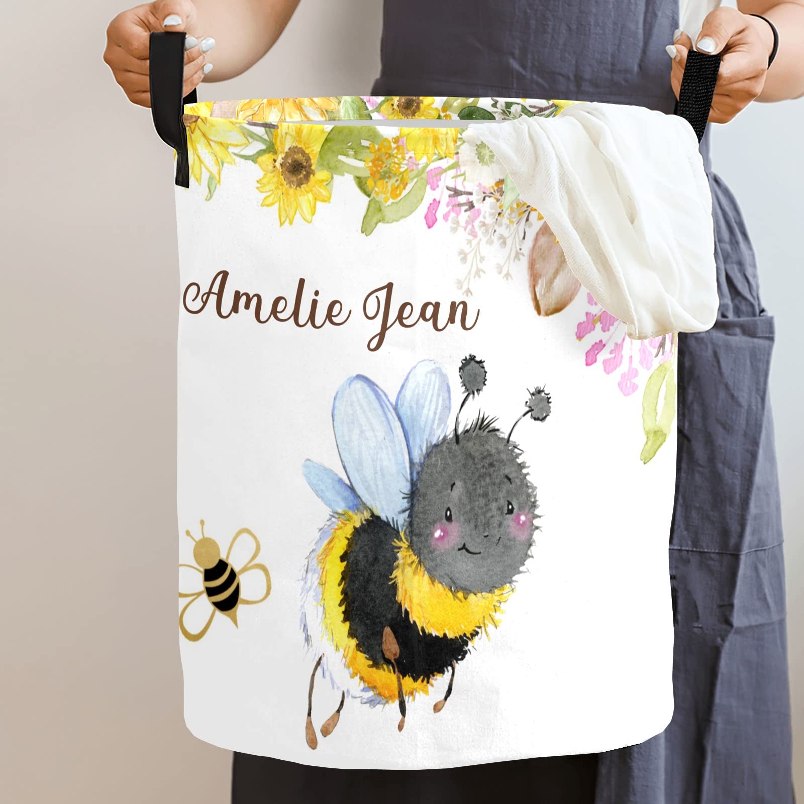 Waterproof Oxford Fabric Storage Bin - Floral Insects Bee Design for Laundry Hamper, Toy Organizer, Gift Basket | Perfect for Bedroom, Nursery & Closet Organization | Multi-Purpose Home Storage Solution
