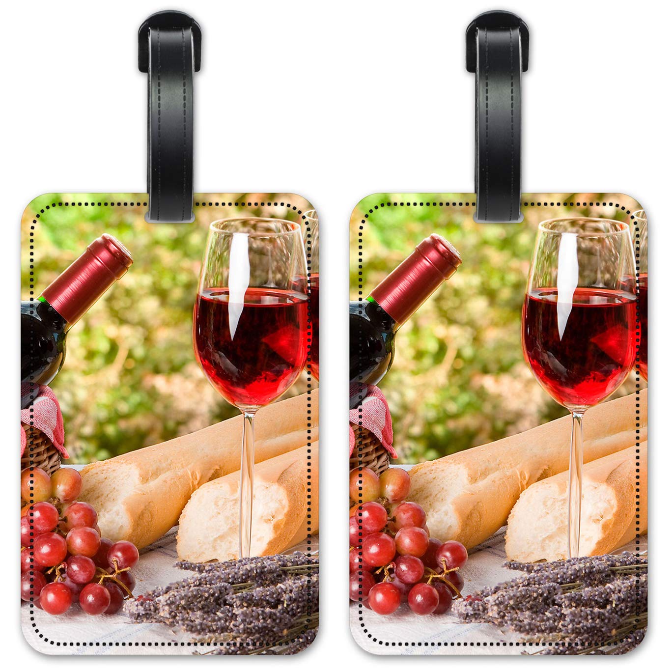 Premium Luggage ID Tags for Wine & Bread Lovers - Durable Suitcase Identification Cards Set of 2 - Perfect for Travel, Gifts & Wine Tourists