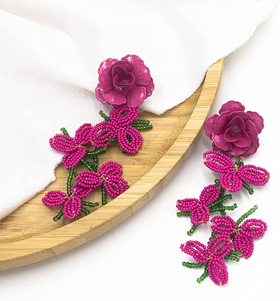 Colorful Maple Drop Floral Dangle Earrings - Large Petal Flower Jewelry for Women | Perfect for Weddings, Parties & Everyday Fashion