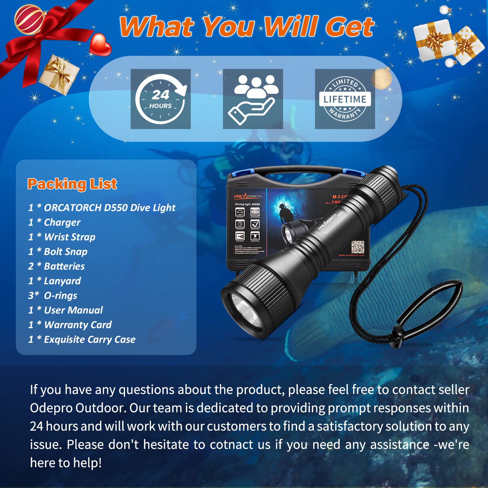 ORCATORCH D550 Scuba Dive Light - 1000 Lumens Waterproof Flashlight with 3 Modes, IP68 Submersible Torch for Diving, Snorkeling & Underwater Exploration | Wrist Strap for Hands-Free Use