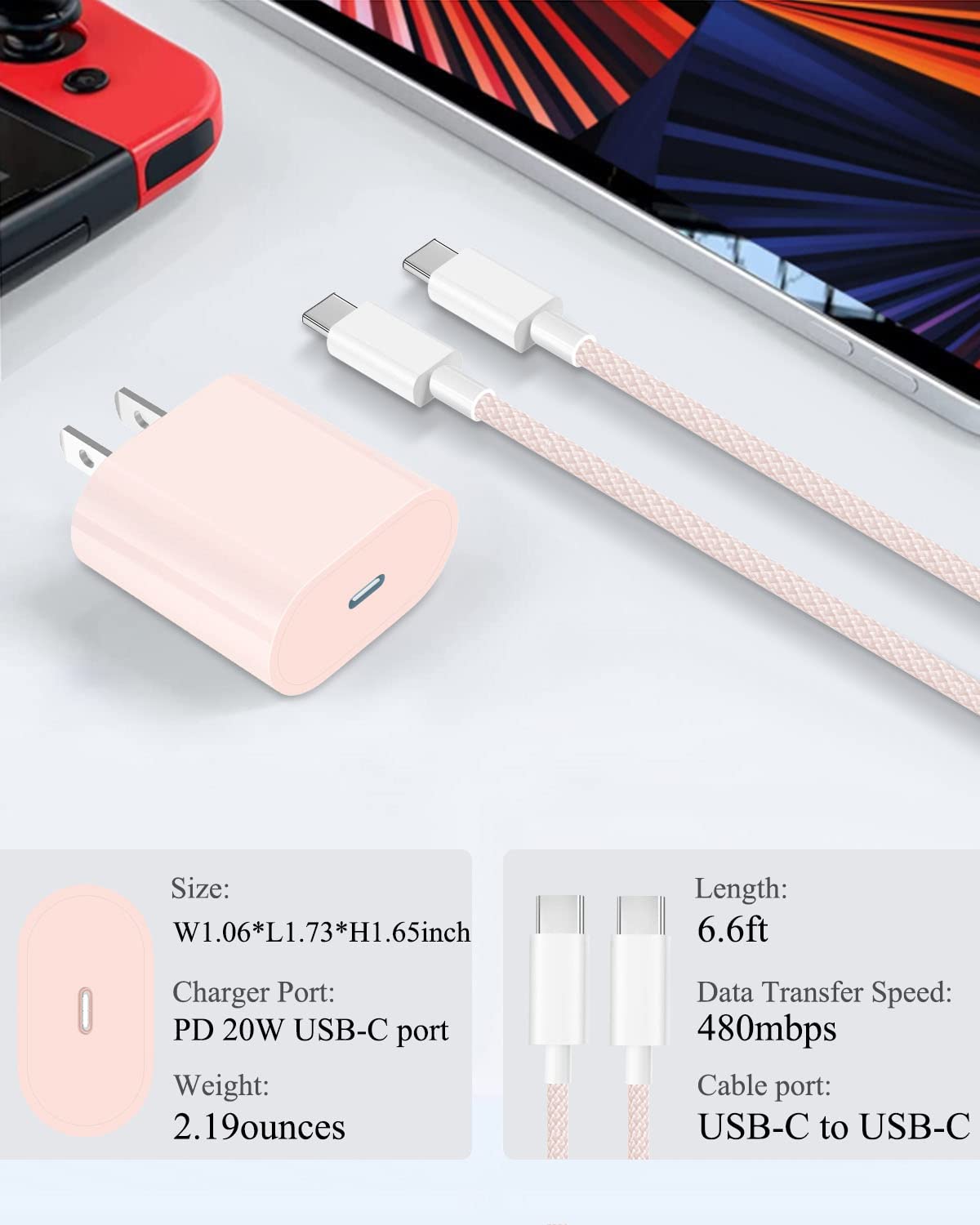 20W USB C Fast Charger for iPad Pro/Air/Mini - PD Charging Block with 6.6ft USB C to C Cable | Compatible with iPad Pro 13/12.9/11 inch, iPad Air 13/11 inch, iPad 10th/11th Gen & iPad Mini 6/7 | Perfect for Home, Office & Travel Charging