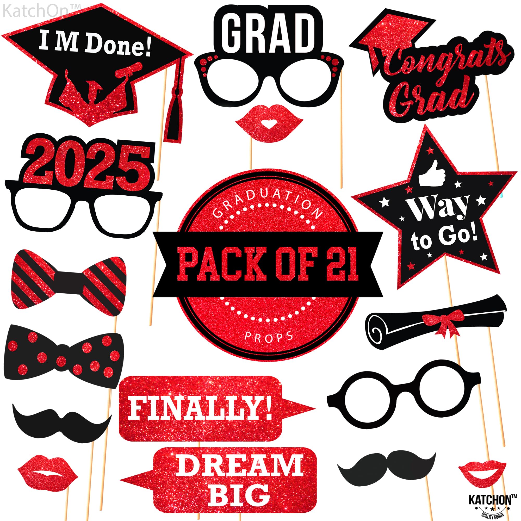 KatchOn Graduation Photo Booth Props 2025 - Pack of 36 Red & Black Graduation Decorations for Class of 2025 | DIY Graduation Party Supplies, Photo Shoot Backdrops & Social Media Props for Graduation Ceremony, Yearbook & Senior Night Celebrations