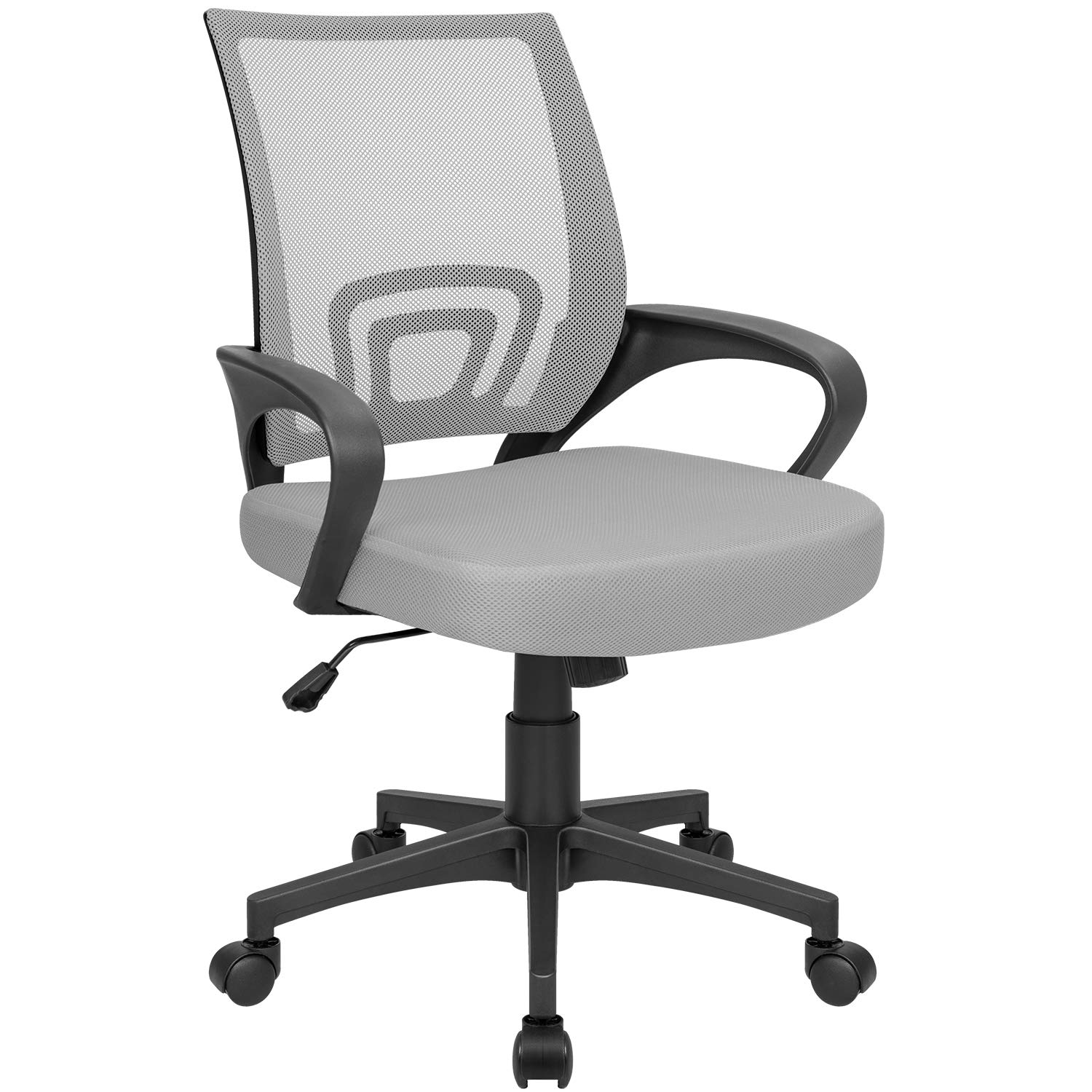 Ergonomic Office Chair Mid Back Computer Desk Chair with Lumbar Support - Grey, Comfortable Swivel Task Chair for Home & Office Workspace
