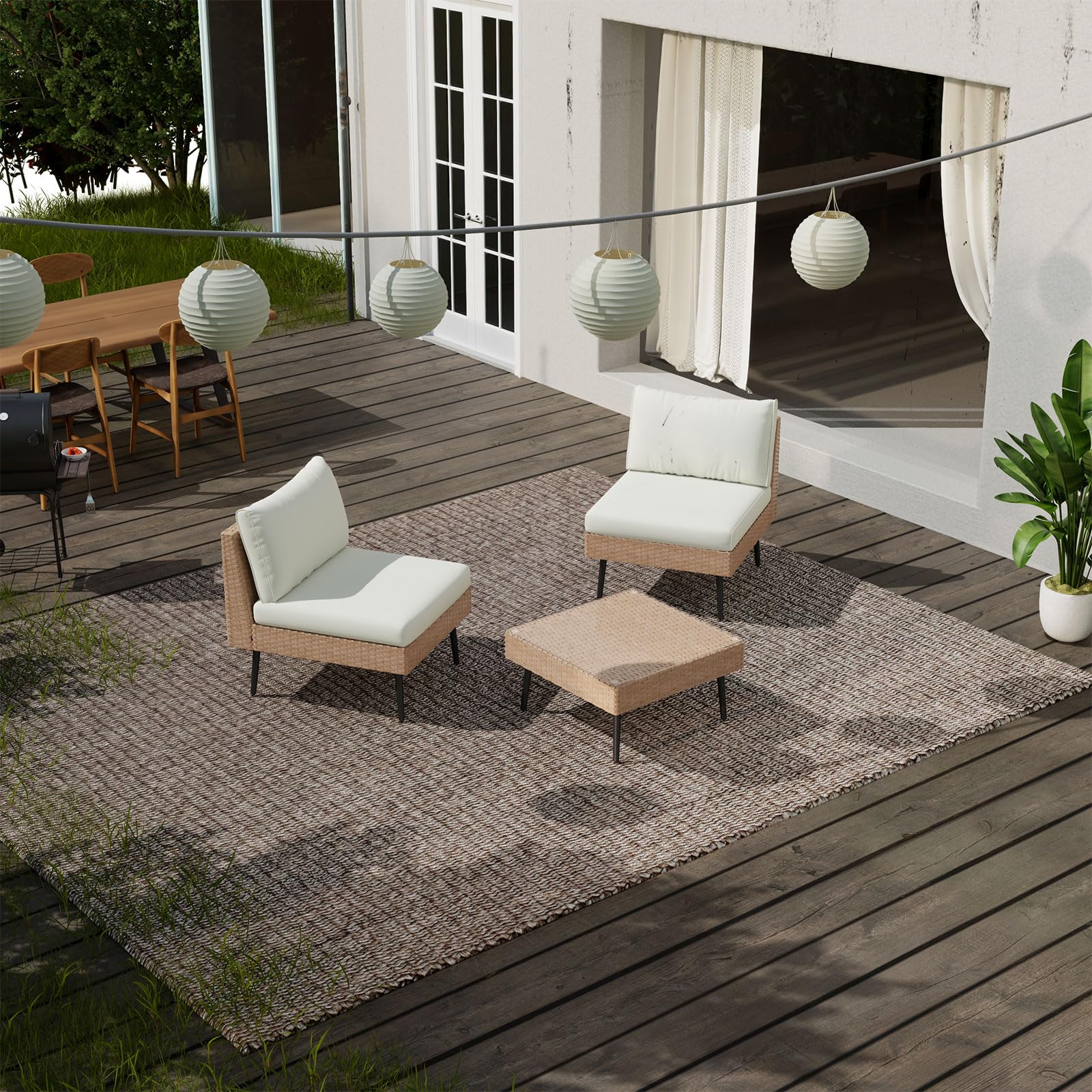 ENSTVER 3-Piece Outdoor Patio Sectional Furniture Set - Durable Wicker Rattan Sofa with Thick Cushions for Garden, Backyard, Poolside - Perfect for Relaxing & Entertaining Guests