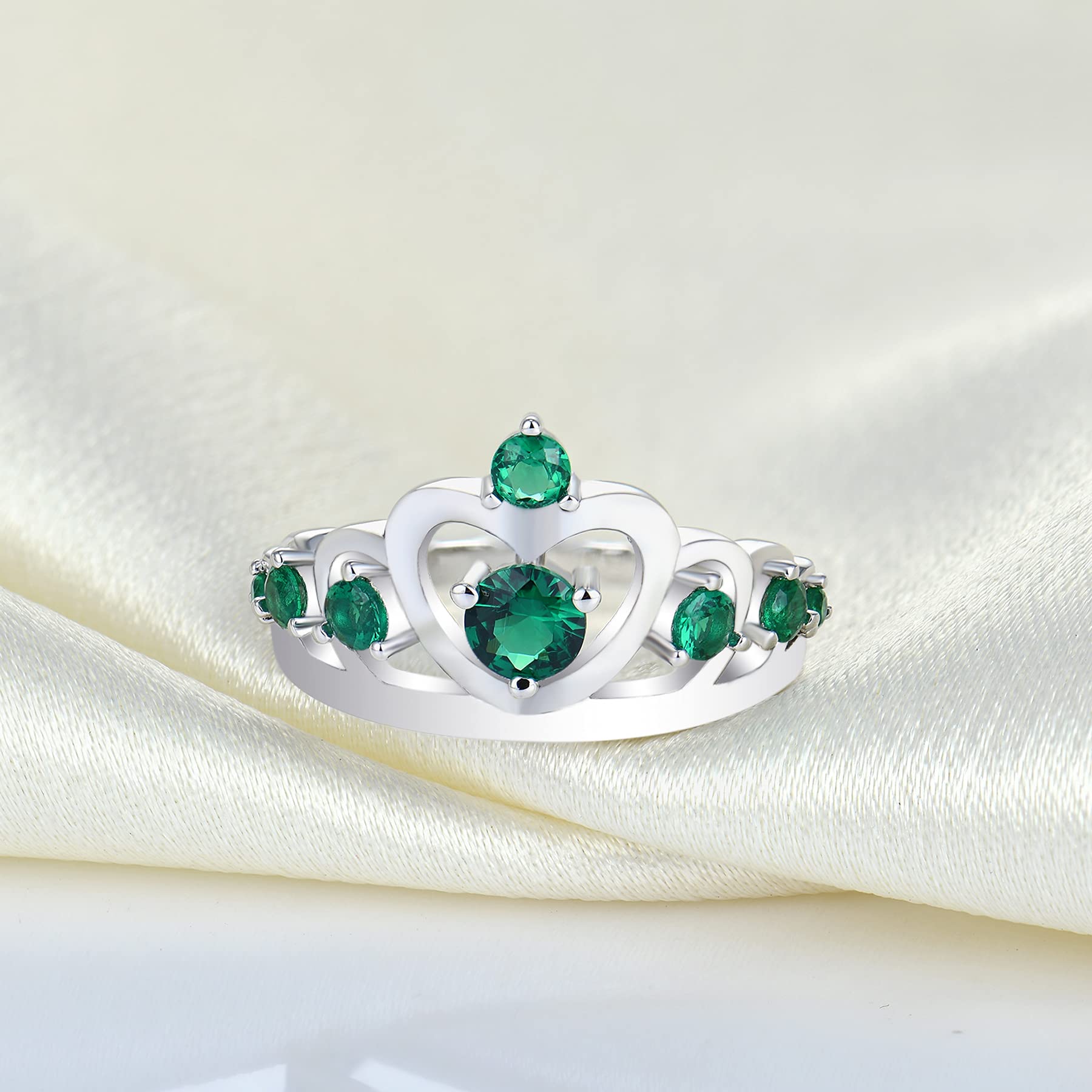 YL 925 Sterling Silver Heart Crown Engagement Rings for Women - Queen Birthstone Jewelry for Anniversary, Wedding & Proposal Gifts - Perfect for Bridal, Valentine's Day & Special Occasions
