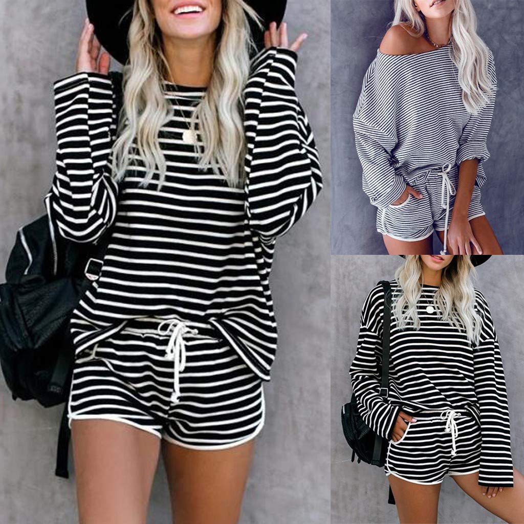 SERYU 2-Piece Women's Striped Print Tracksuit Set - Casual Lounge Wear & Athletic Outfit for Yoga, Running, Home Relaxation