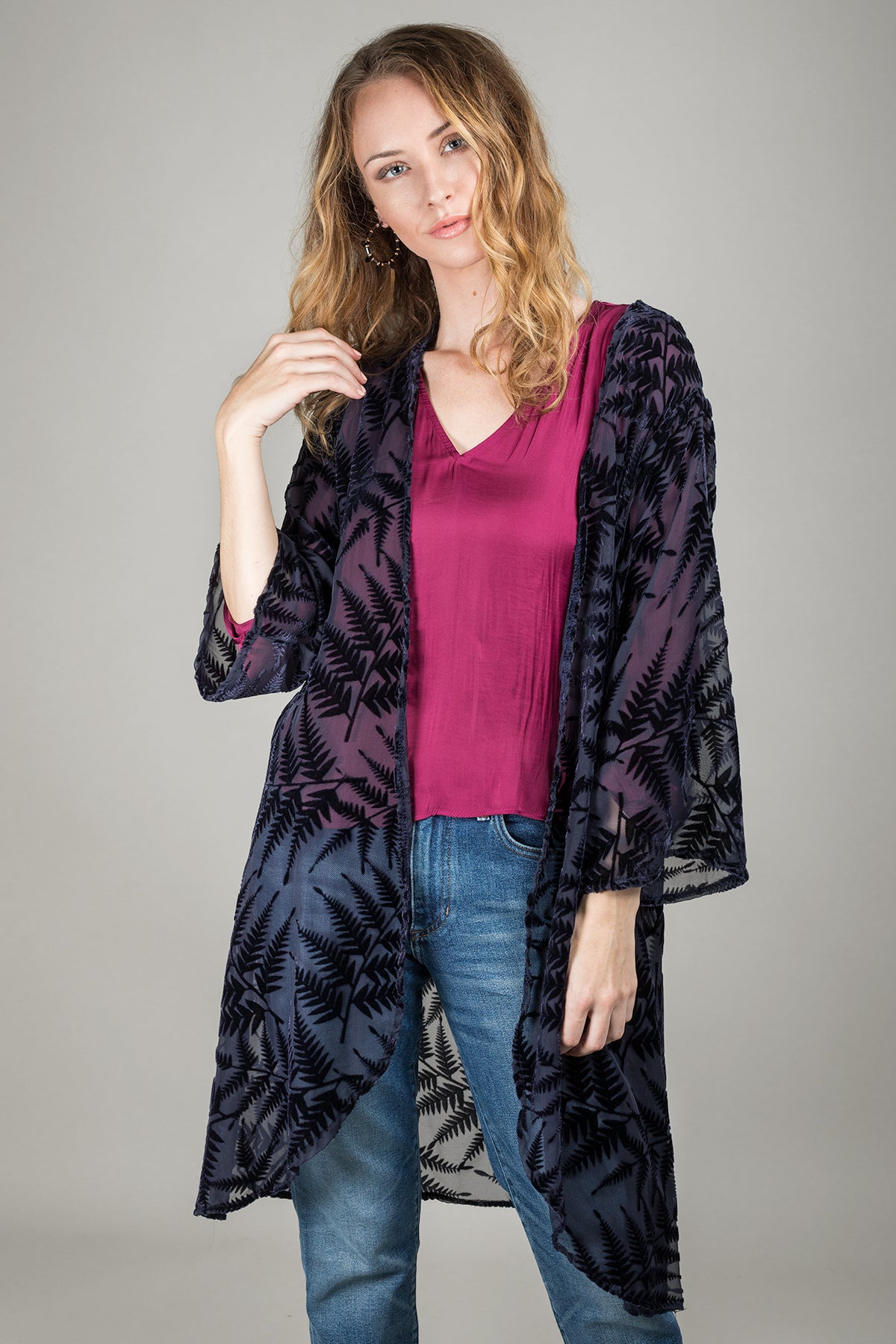 Elegant Velvet Sheer Floral Kimono Robe - Lightweight Cover Up for Women, Perfect for Beach, Pool, Spa, and Loungewear