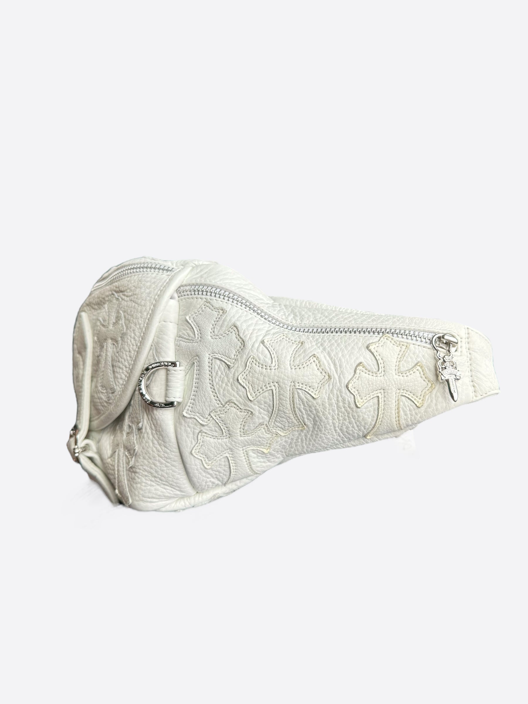 Chrome Hearts White Leather Cross Patch Bumbag - Stylish Waist Bag for Men & Women - Perfect for Travel, Concerts & Everyday Use