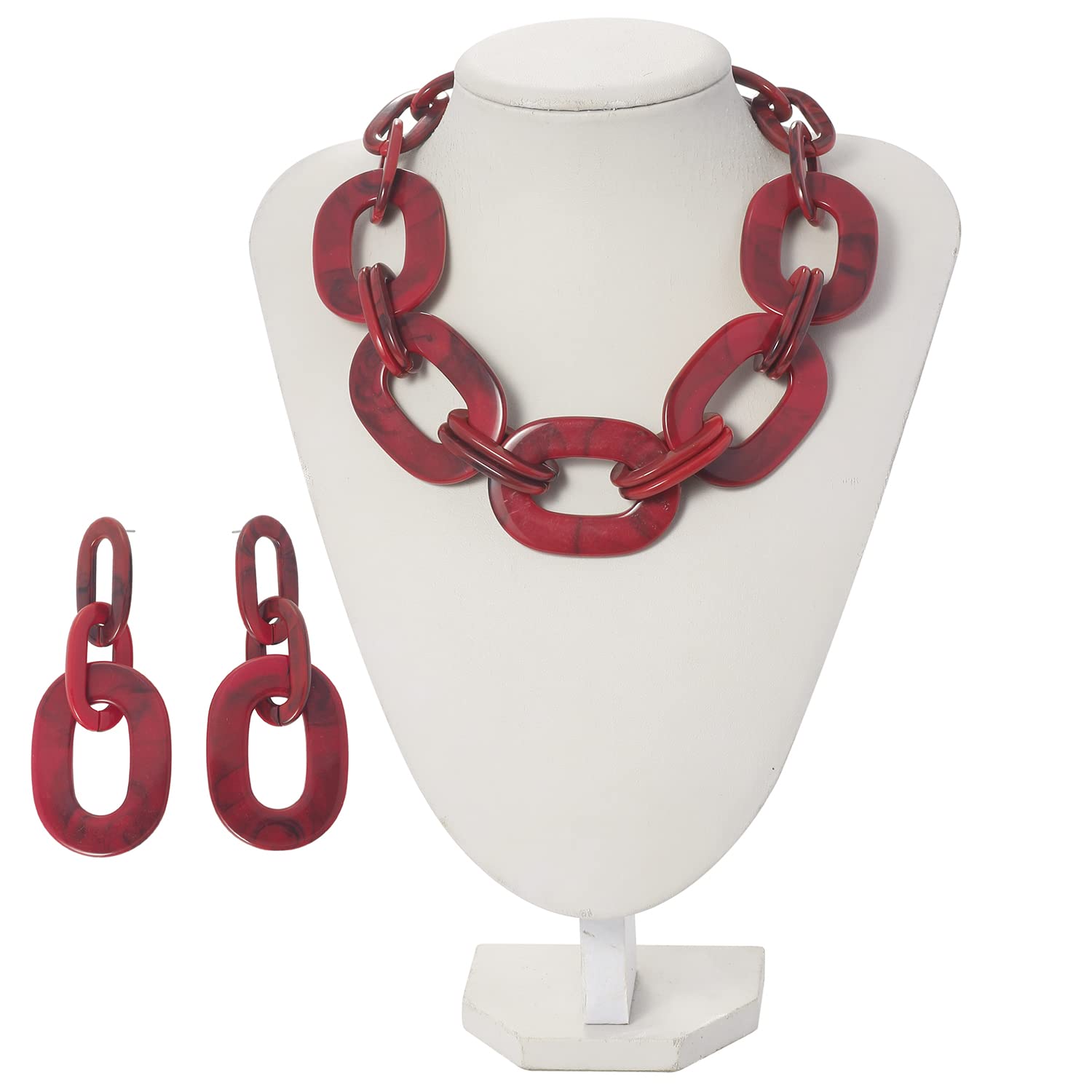 Bold Acrylic Chunky Statement Necklace for Women - Modern Cube Link Chain Collar with Matching Hoop Earrings Set, Fashion Jewelry for Parties, Weddings & Date Nights