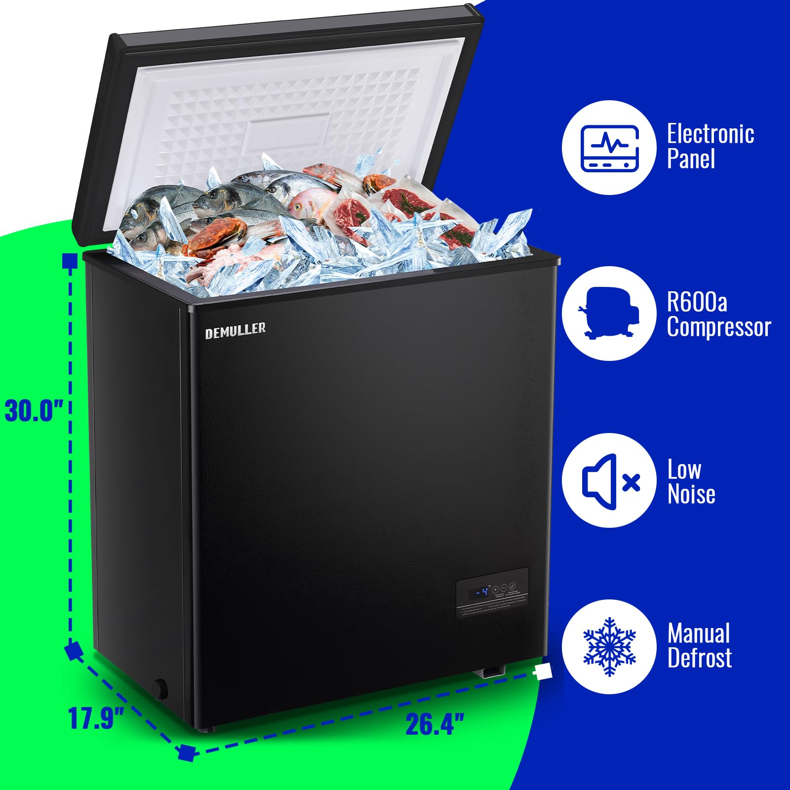5.0 Cu.ft Chest Freezer with Digital Temperature Control & LED Display - Energy Efficient Deep Freezer for Home, Kitchen, Apartment - Perfect for Storing Meat, Frozen Foods & Bulk Groceries (Includes 2 Removable Baskets)