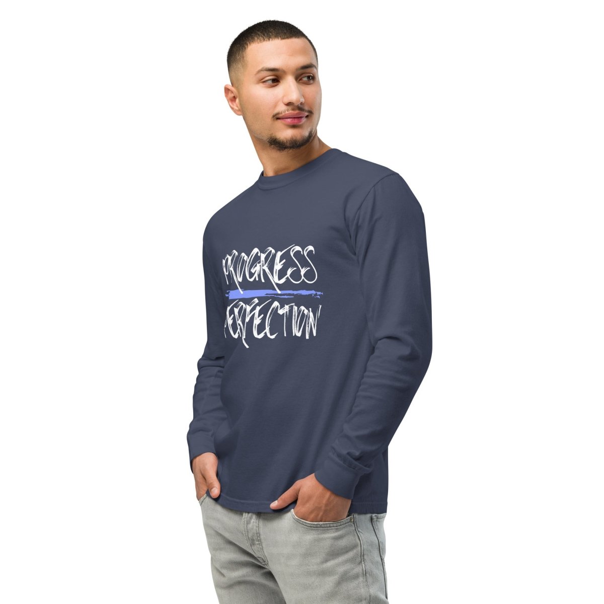 Progress Over Perfection Heavyweight Unisex Long Sleeve T-Shirt - Comfortable Cotton Crewneck Top for Workouts, Casual Wear & Everyday Use