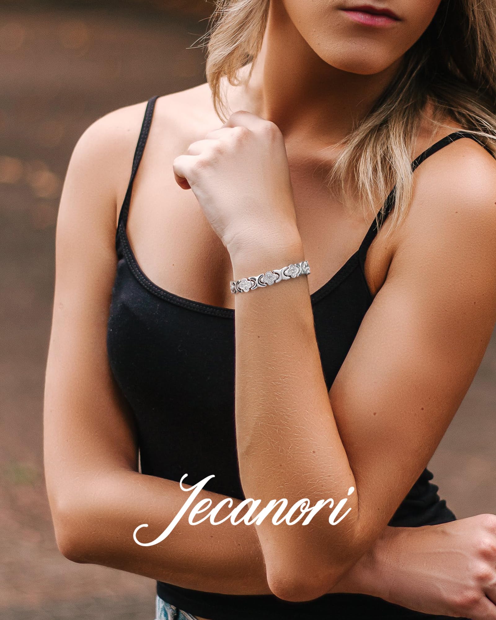 Jecanori Copper Magnetic Bracelet for Women - 3500 Gauss Magnets for Pain Relief & Healing, Four-Leaf Clover Design (Silver) - Perfect for Arthritis, Joint Pain & Wellness Therapy