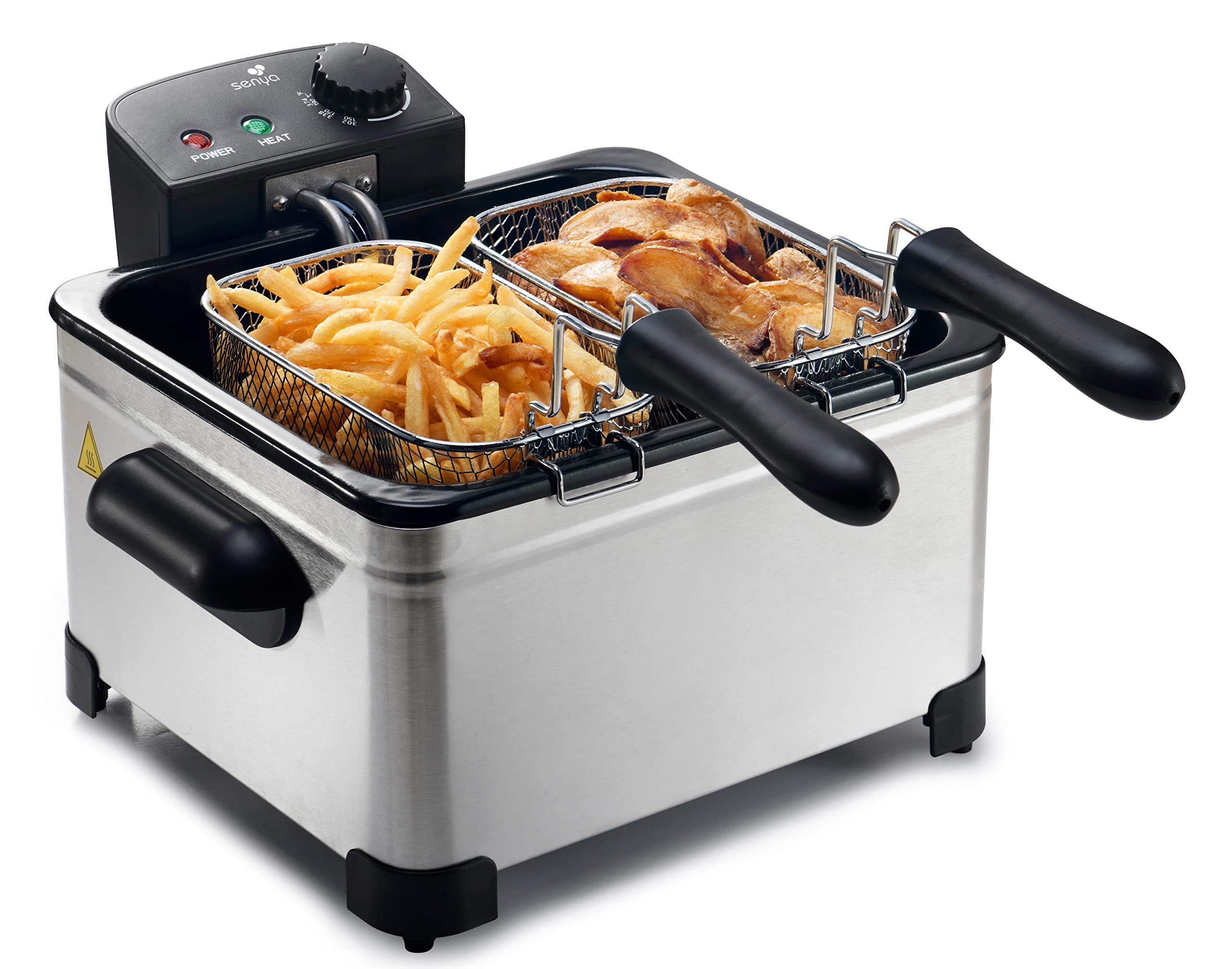 SENYA 5L Stainless Steel Electric Deep Fryer with Removable Basket - 2000W, Large Capacity, 3 Removable Baskets for Family Cooking - Perfect for Fried Chicken, French Fries & Seafood at Home