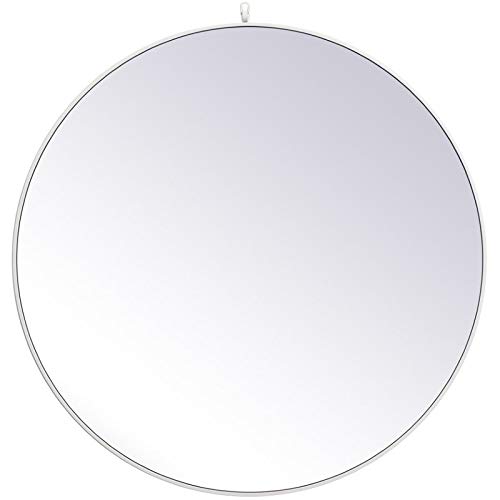 Allora 45-Inch Round Mid-Century Modern White Metal Frame Beveled Mirror - Vintage Home Decor for Living Room, Bedroom & Entryway