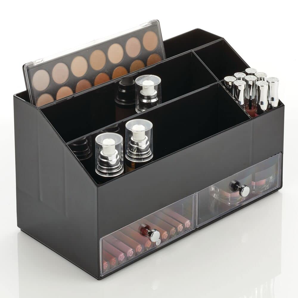 Plastic Nail Polish Organizer with Drawers - Holds Makeup Brushes & Palettes for Bathroom & Vanity