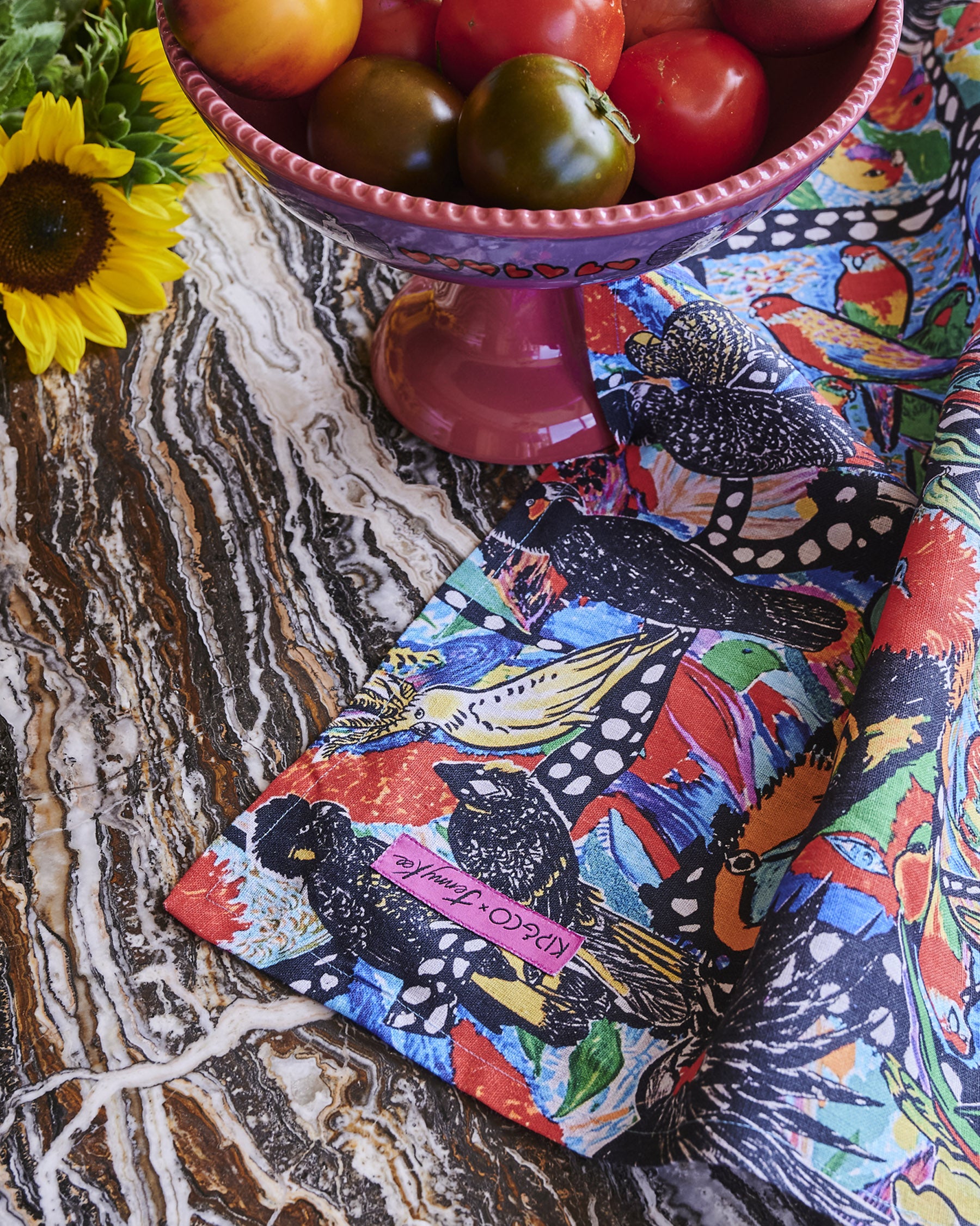 Kip&Co x Jenny Kee Parrots & Cockatoos Linen Tea Towel - Premium Kitchen Towel for Drying Dishes, Cleaning & Decor - Eco-Friendly Home & Kitchen Accessory