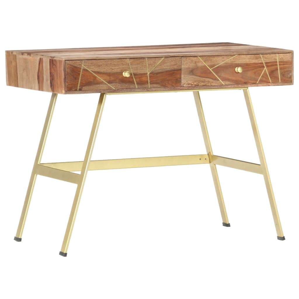 Solid Sheesham Wood Computer Desk with Drawers, 39.4