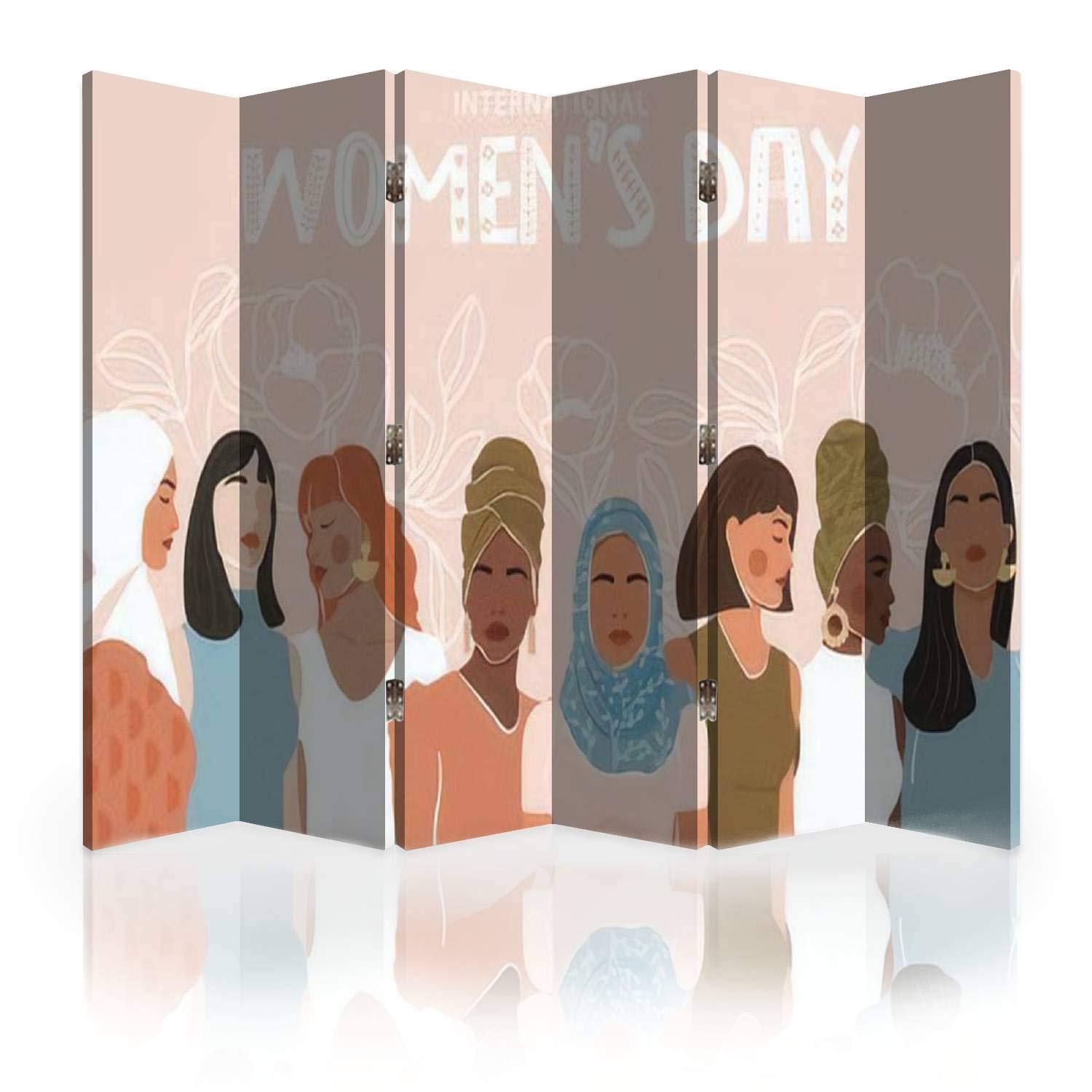 6-Panel Canvas Room Divider Screen - Abstract Woman Portrait Folding Privacy Partition for Bedroom, Office & Events | International Women's Day Decor | Wall & Space Separator