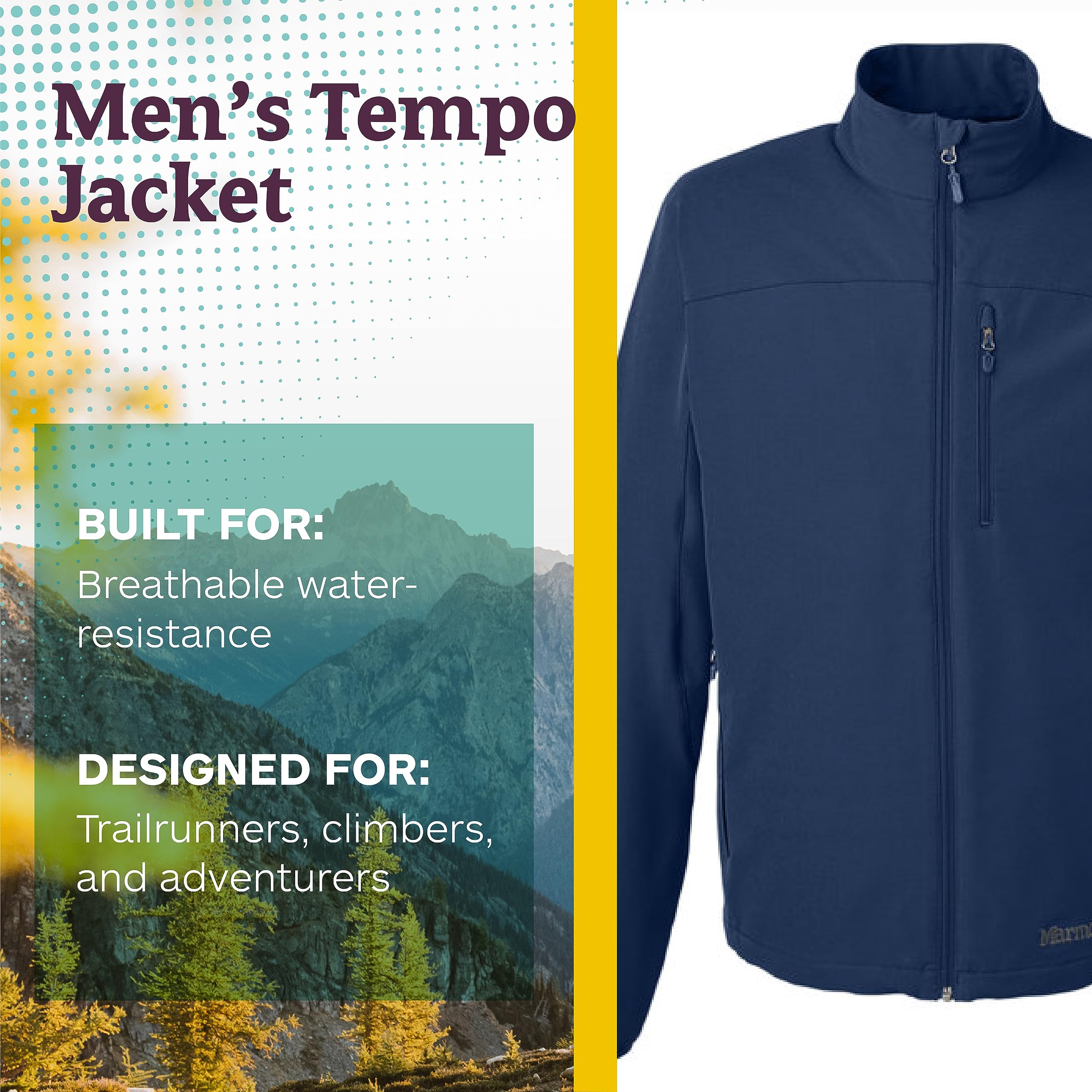 MARMOT Men's Tempo Jacket - Lightweight Breathable Water-Resistant Softshell Jacket for Hiking, Camping & Outdoor Activities