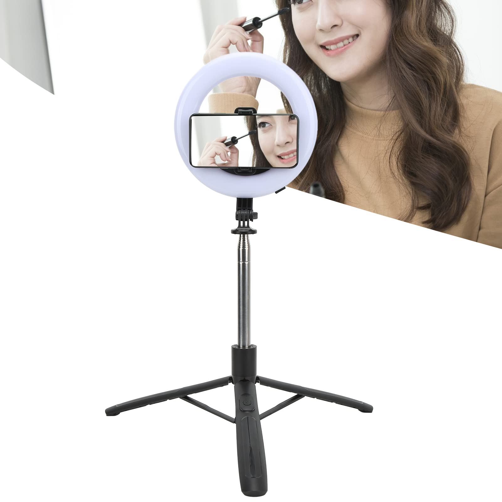 Cyrank 8 Inch Ring Light with Adjustable Tripod Stand & Phone Holder - Dimmable LED Selfie Ring Light for Live Streaming, YouTube Videos, TikTok, Makeup & Photography