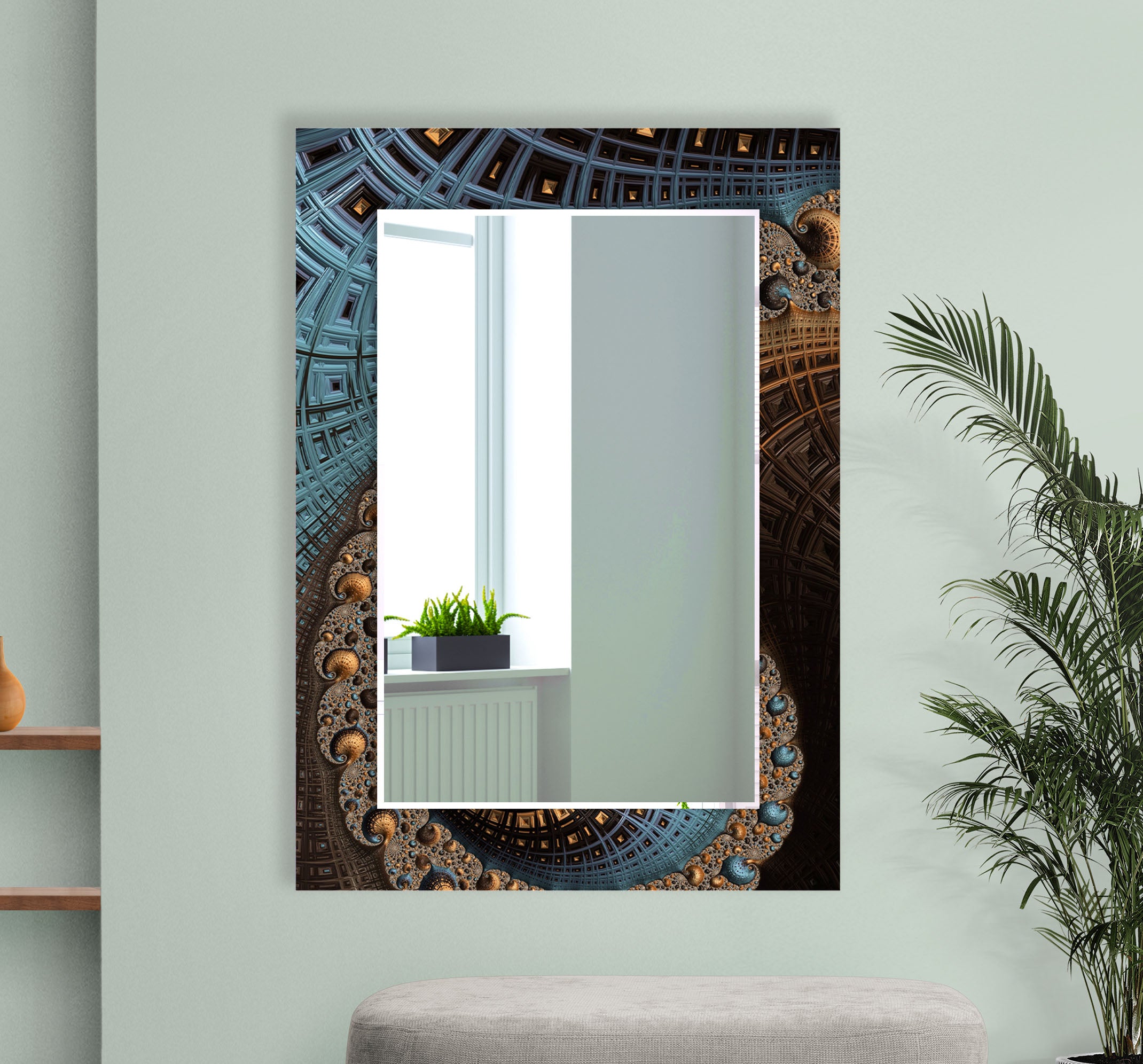 Modern Geometric Mandala Glass Wall Mirror - Handcrafted Architectural Accent Decor for Living Room, Bedroom, or Meditation Space