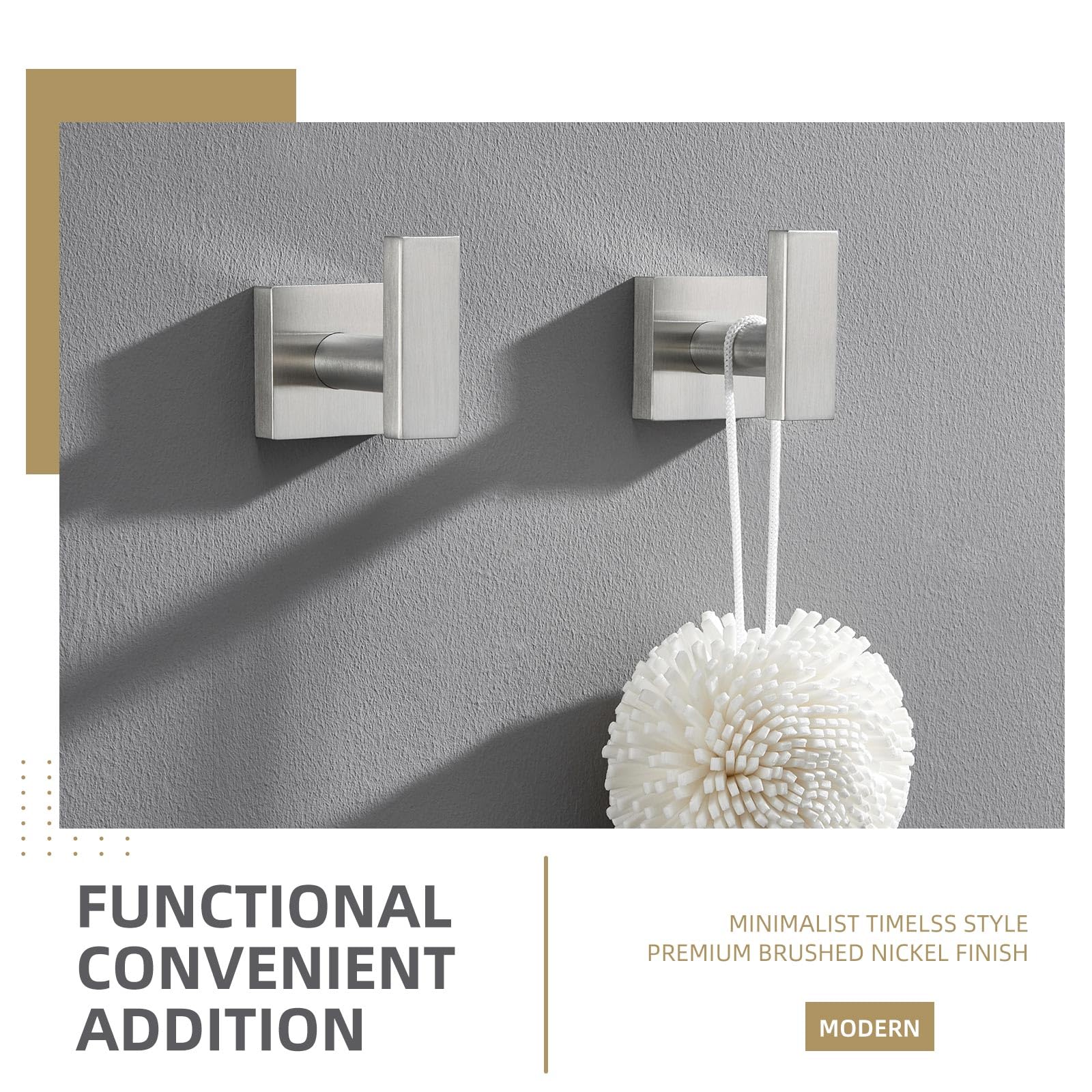 2 Pack Stainless Steel Bathroom Towel Hook - SUS304 Brushed Nickel Wall Mounted Robe & Coat Holder - Perfect for Bathroom, Bedroom, and Entryway Organization