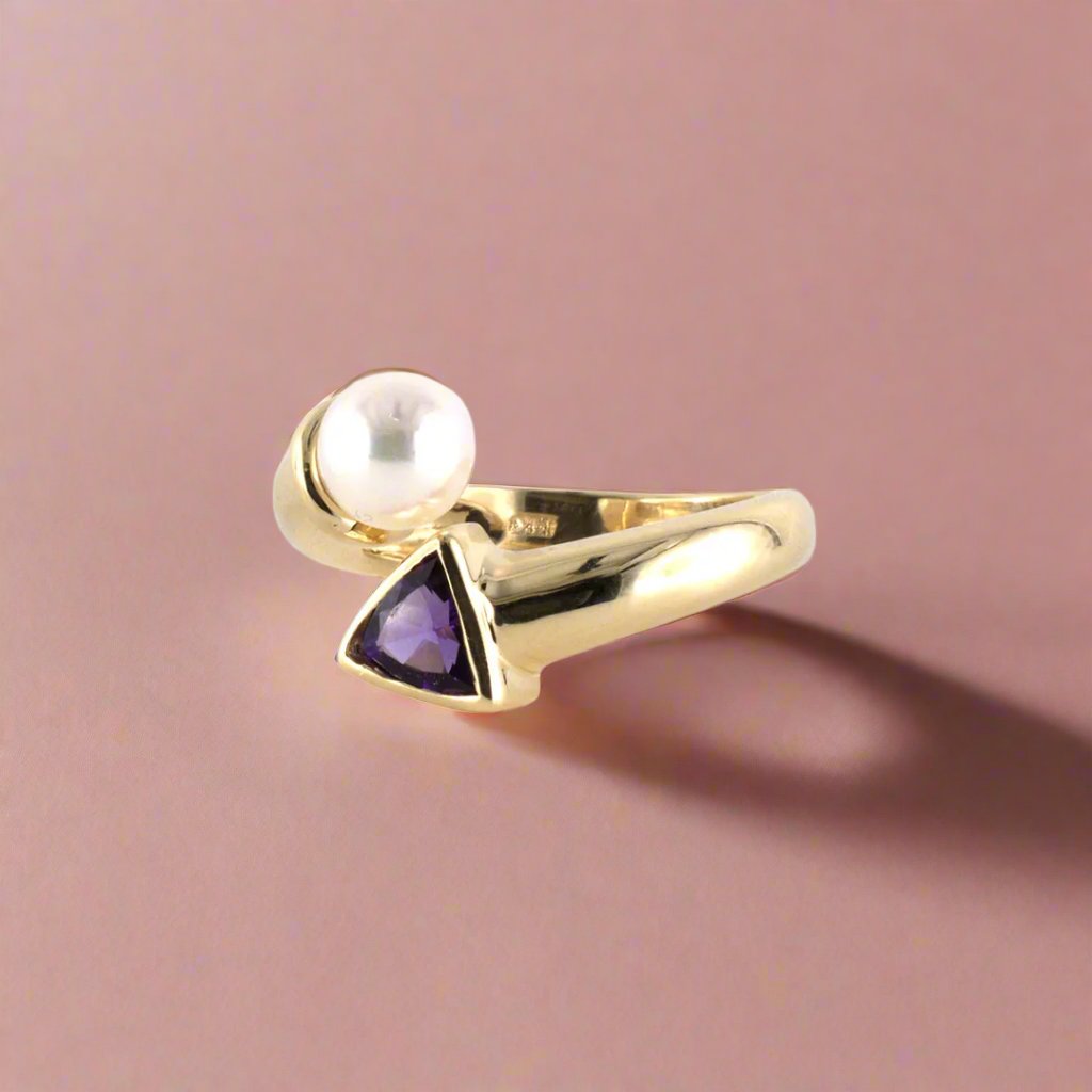 Elegant Amethyst & Pearl Bypass Ring for Women - Dainty Purple Gemstone & White Pearl Jewelry - Perfect for Weddings, Anniversaries & Special Occasions