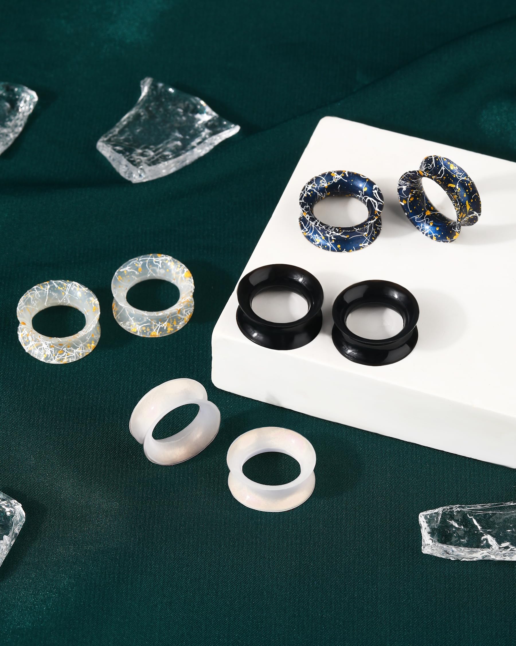 COCHARM 8PCS Soft Flexible Silicone Ear Gauges - Double Flared Tunnels & Plugs (0g, 00g, 1/2