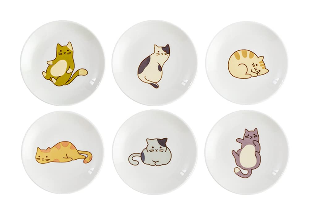 6-Piece Ceramic Cat Appetizer Plates - Small Sauce Dishes, Dessert Bowls & Seasoning Dishes for Cats - Perfect for Pet Parties, Cute Tableware for Kitty Treats & Snacks