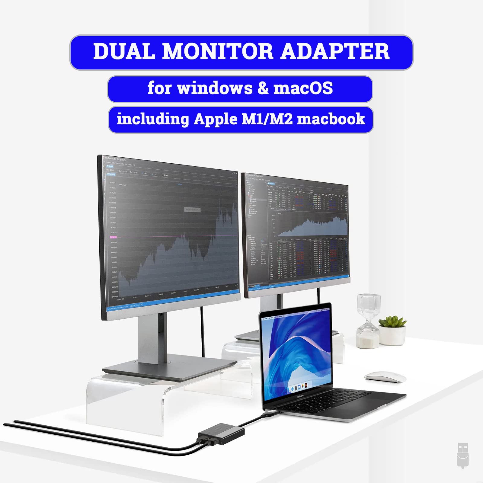 DisplayLink USB 3.0 to Dual HDMI Monitor Adapter with DL6950 Chip - 4K Dual Display Output for Windows, macOS (M1/M2/M3), Android & Chrome OS - Perfect for Home Office, Gaming & Multi-Tasking Workstations