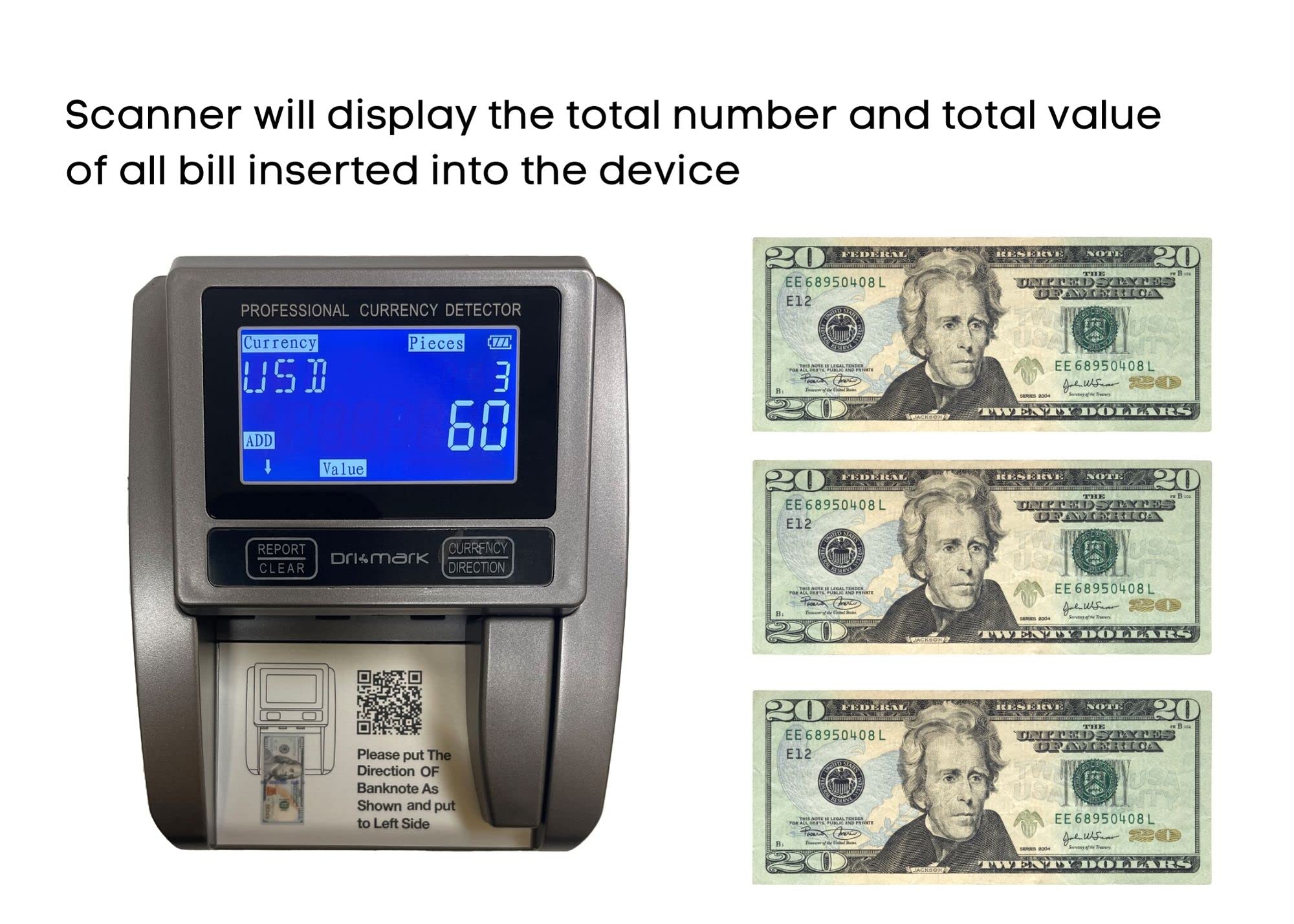 Dri Mark Counterfeit Detector Machine - 5-in-1 Automatic Bill Checker with Magnetic, Infrared & Watermark Detection | Compact Portable Money Validator for Cashiers, Banks & Retail Stores