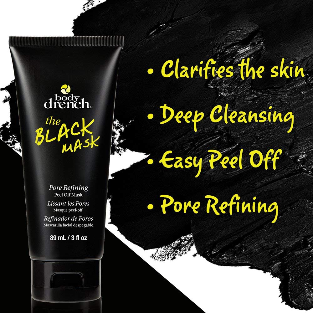Body Drench Black Peel-Off Mask - 3 oz Deep Cleansing Facial Mask for Blackhead Removal & Pore Minimizing - Perfect for Spa Night & Self-Care Routine