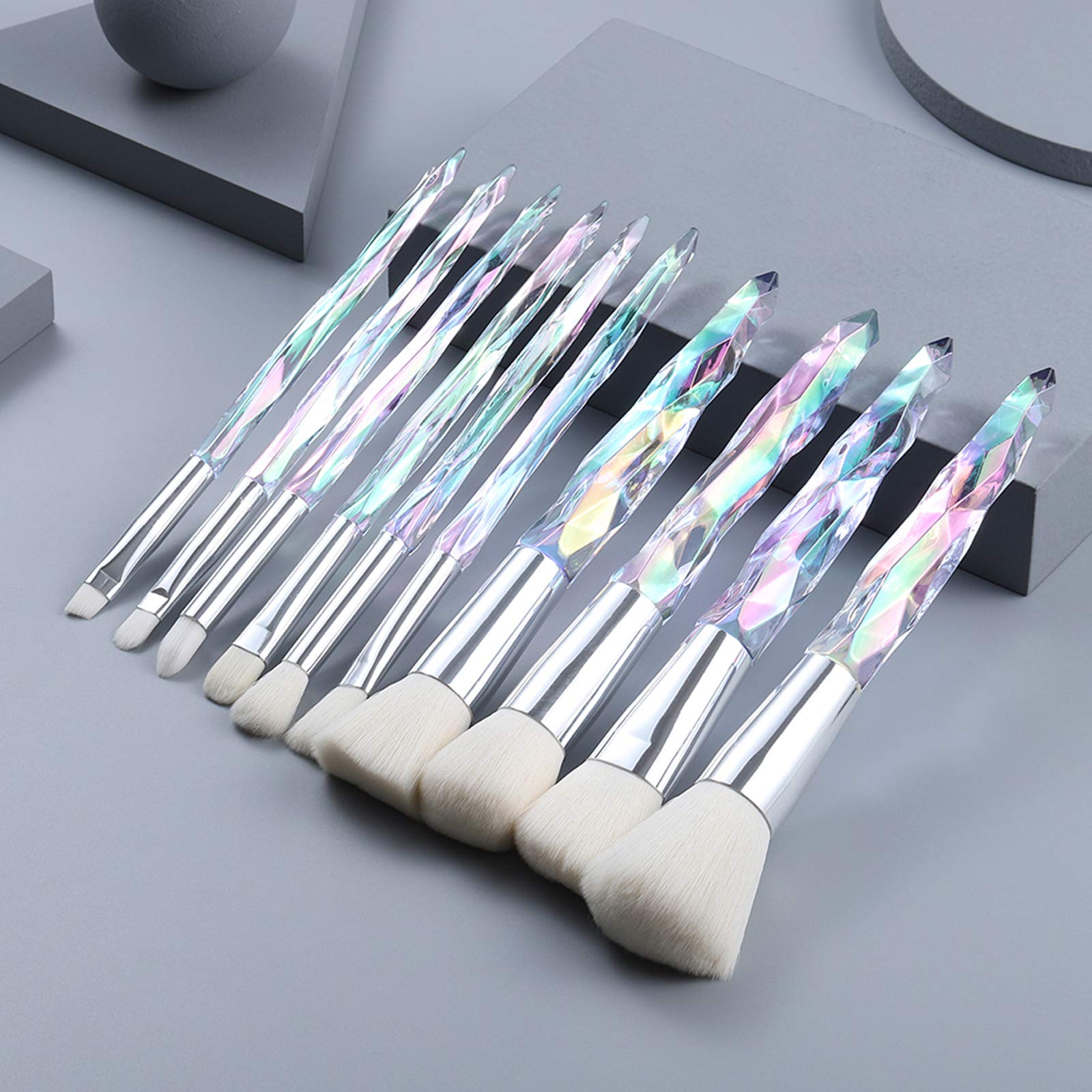 Premium 10-Piece Kingtree Makeup Brush Set - Crystal Handle Synthetic Bristles for Foundation, Blush, Eyeshadow & Eyebrows | Professional Cosmetic Brushes for Women & Teens | Perfect for Daily Makeup, Travel & Professional Makeup Artists