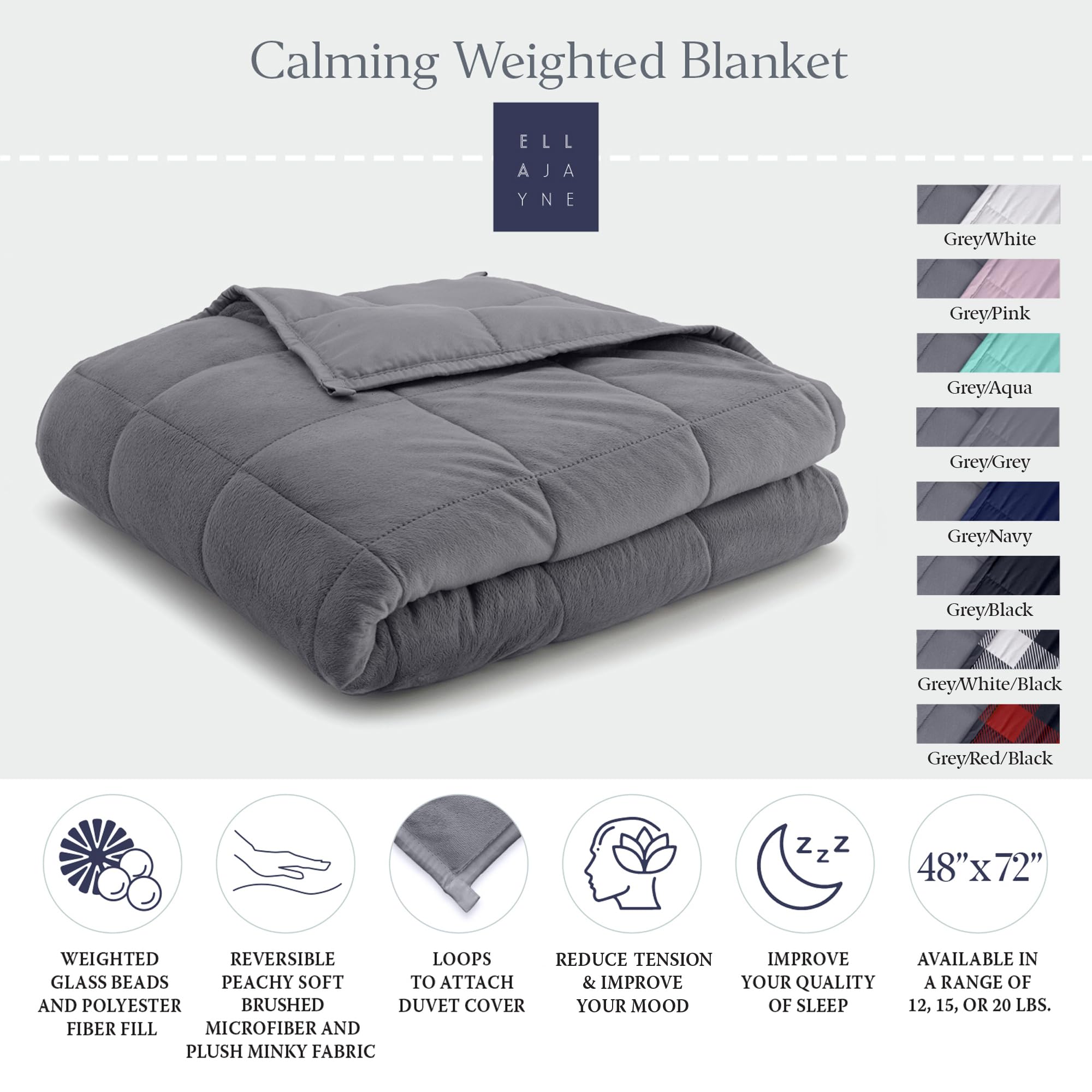 Luxury Reversible Weighted Blanket for Adults - 12lb Heavy Blanket (Queen, King, Twin Size) - Grey - Perfect for Stress Relief, Anxiety & Better Sleep