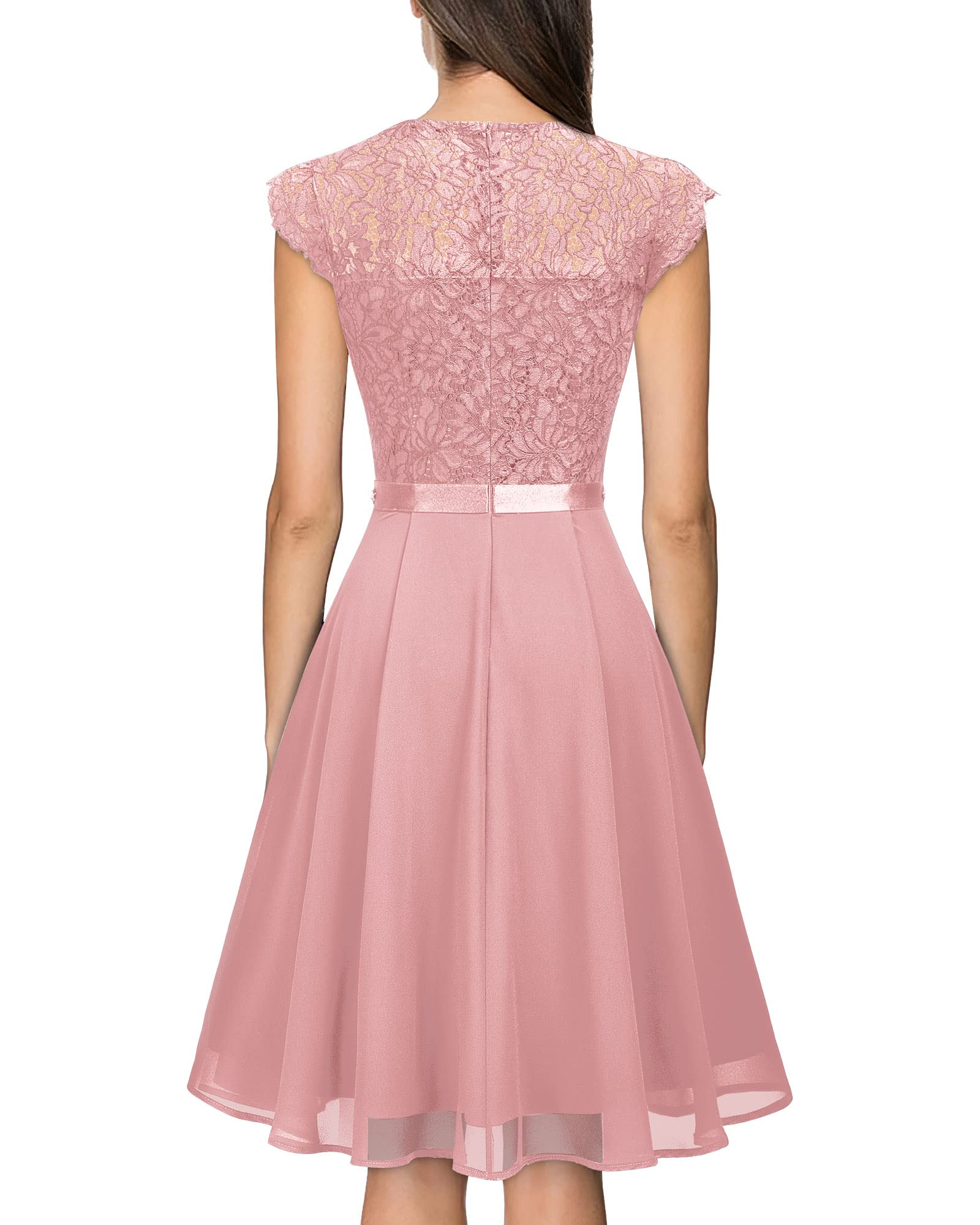 MISSMAY Women's Elegant Floral Lace Beaded A-Line Formal Party Dress for Wedding, Prom, Evening Gala & Special Occasions