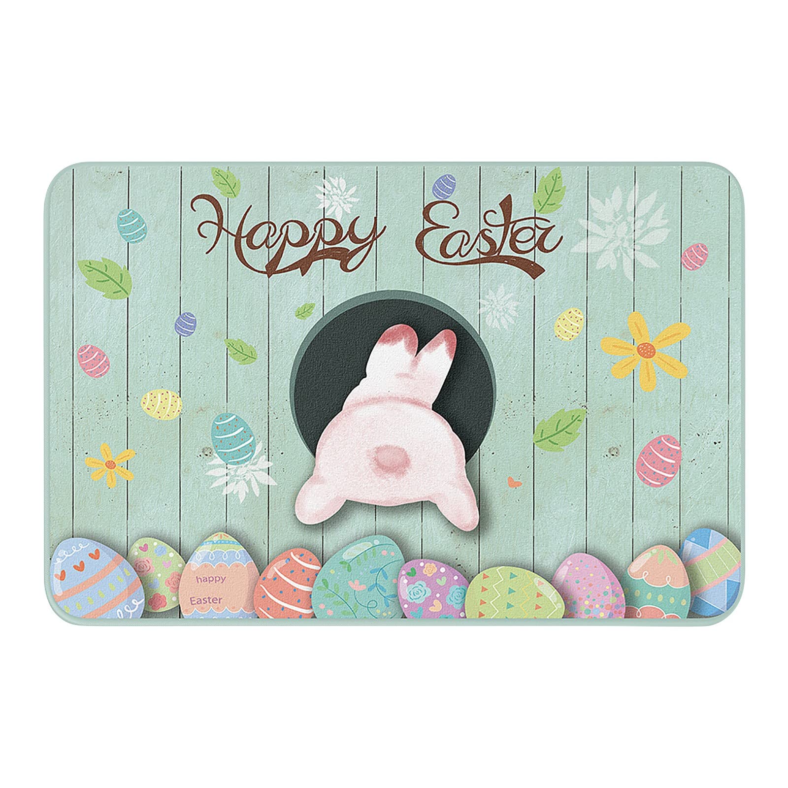 Easter Doormat - Outdoor/Indoor Bunny Rabbit Egg Design Non-Slip Floor Mat for Spring Decor - Perfect for Front Door, Patio, or Living Room Decoration