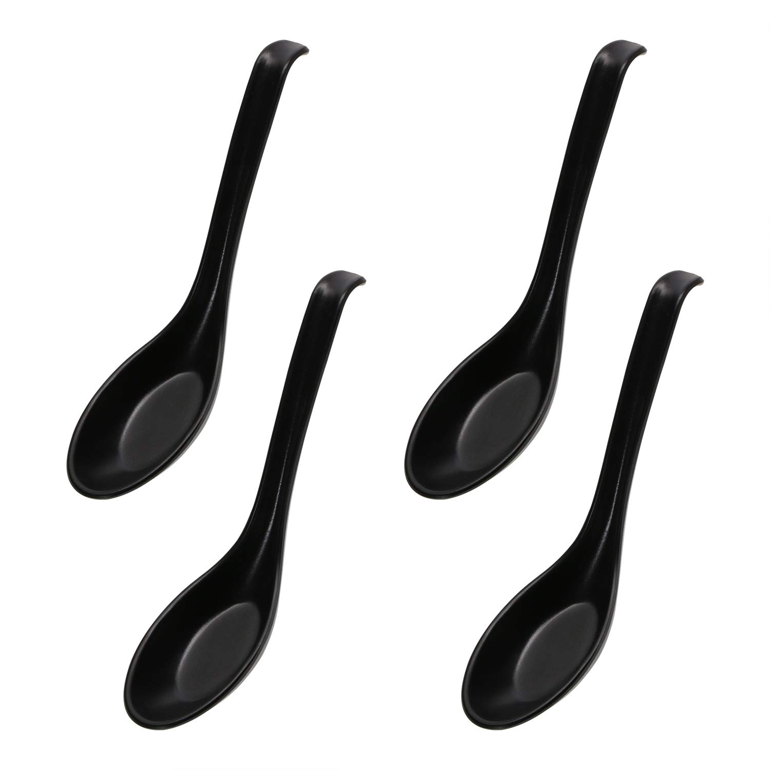 ONLYKXY 4-Piece Black Plastic Soup Spoons Set - Japanese Style Rice & Wonton Soup Spoons - Durable Dishwasher Safe Utensils for Asian Cuisine, Ramen, Pho & Home Dining