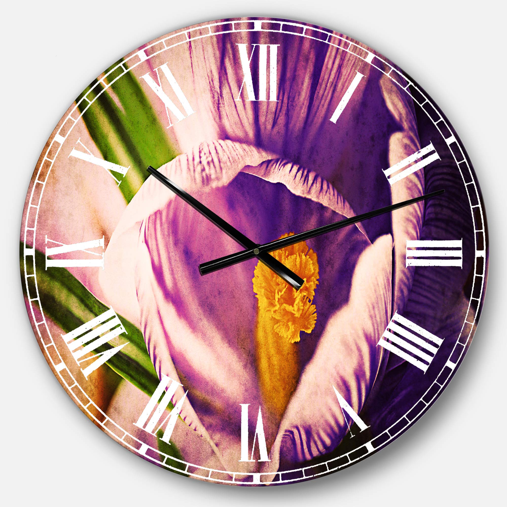 Designart Blooming Crocus Flower Wall Clock - Traditional Round Metal Wall Art for Home Decor | Perfect for Living Room, Bedroom & Office Decoration | Adds Elegance to Any Space