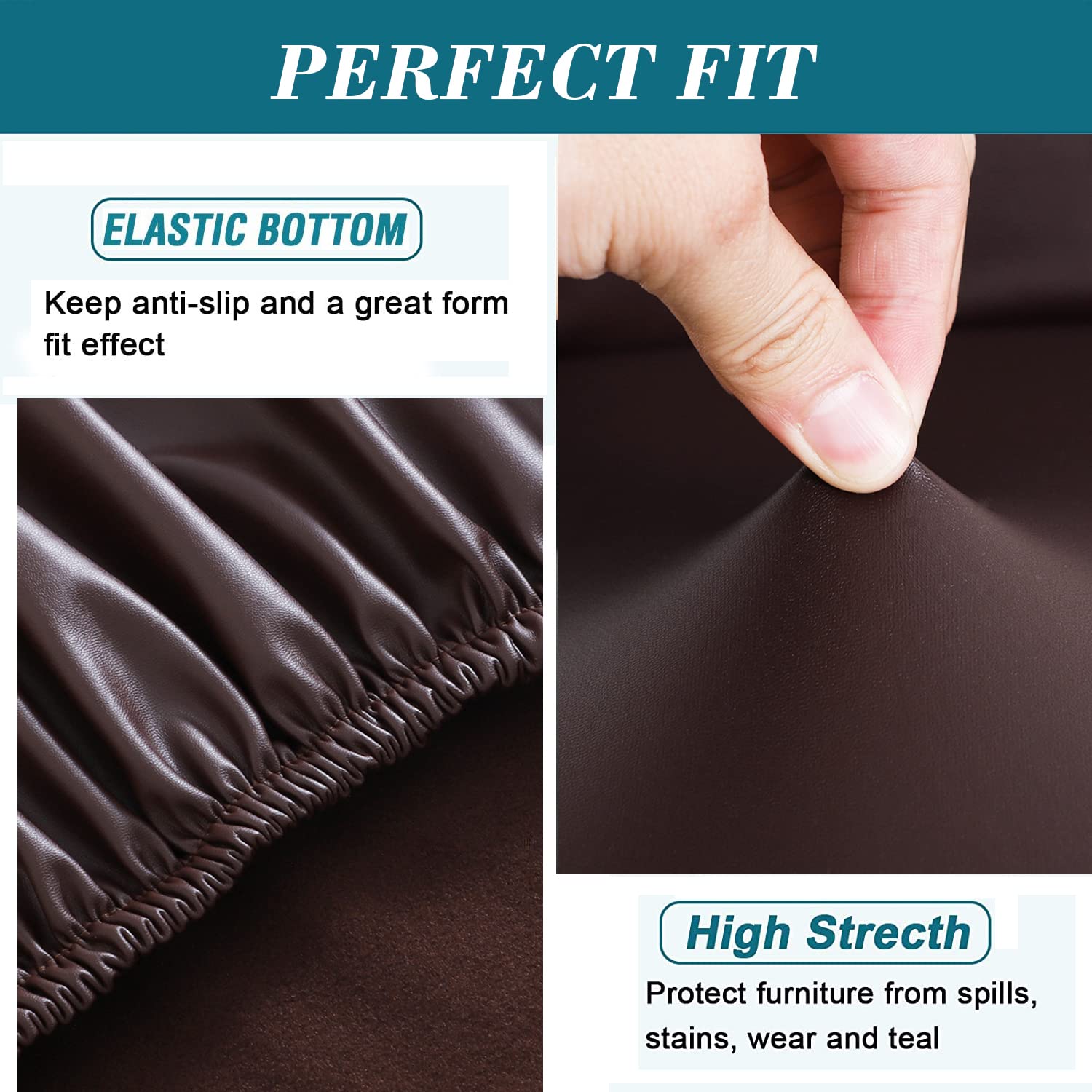 2 Pack Stretch Waterproof PU Bar Stool Covers with Backs - Durable Slipcovers for Pub, Counter & Coffee Shop Stools - Perfect for Home, Restaurant & Commercial Use