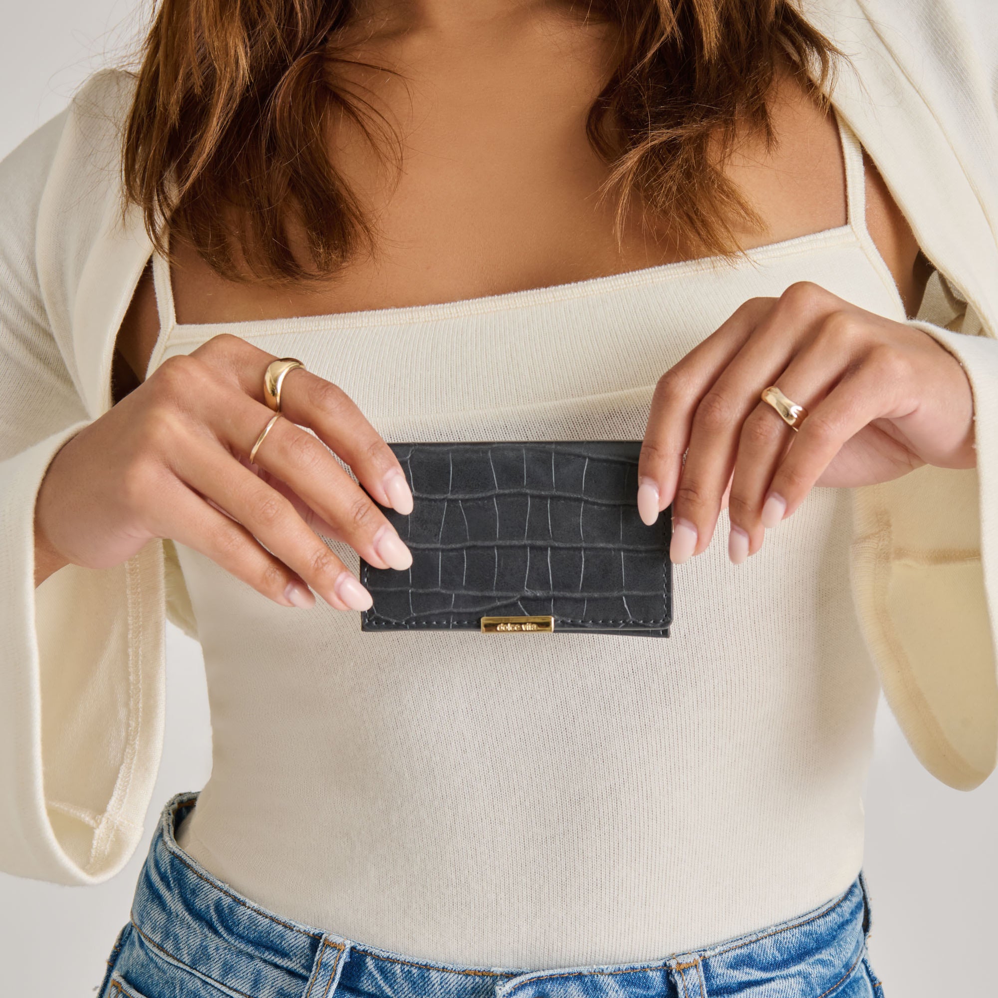 Mini Me Wallet Grey Crocodile Embossed Stella - Stylish & Compact Card Holder for Women, Perfect for Everyday Use, Travel, and Gifting