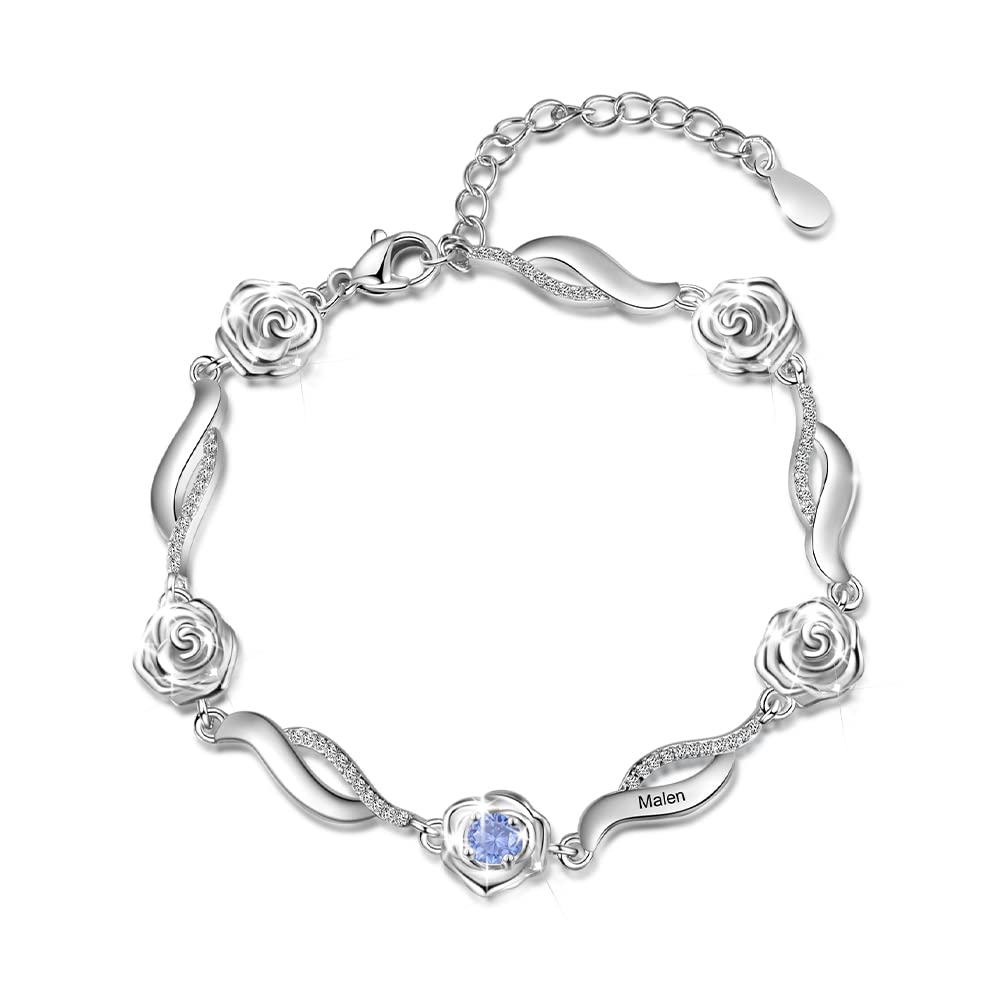 Personalized Mother's Bracelet with Birthstones & Rose Flower - Custom Name Engraved Jewelry for Women - Perfect Gift for Mom, Mother's Day, Birthday & Anniversary - Ideal for Daily Wear, Special Occasions & Heartfelt Moments