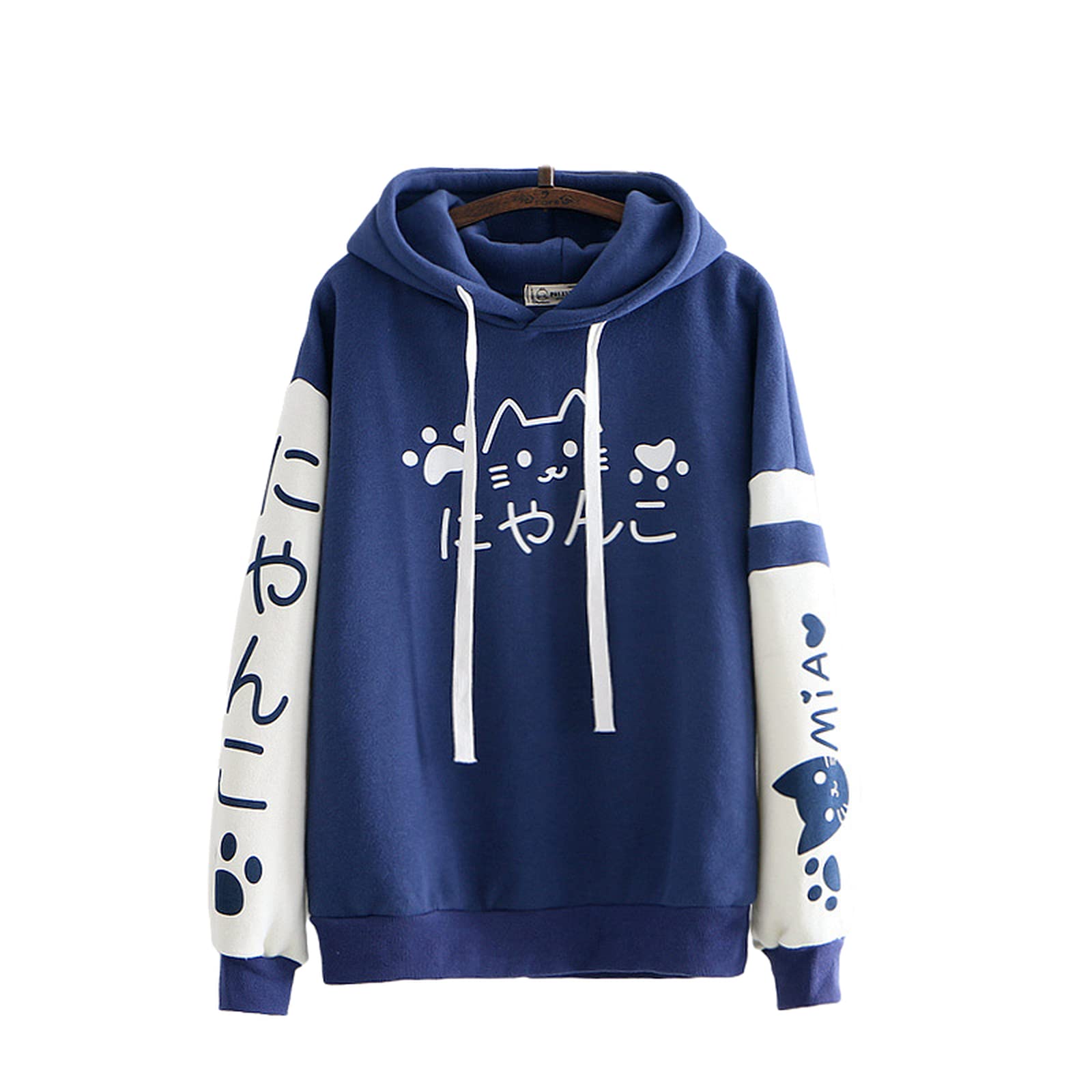 Women's Anime Cute Cat Kawaii Hoodie - Japanese Aesthetic Meow Fleece Hooded Sweatshirt, Korean Style Fall Winter Pullover | Casual Outfit, Cosplay, Streetwear Fashion