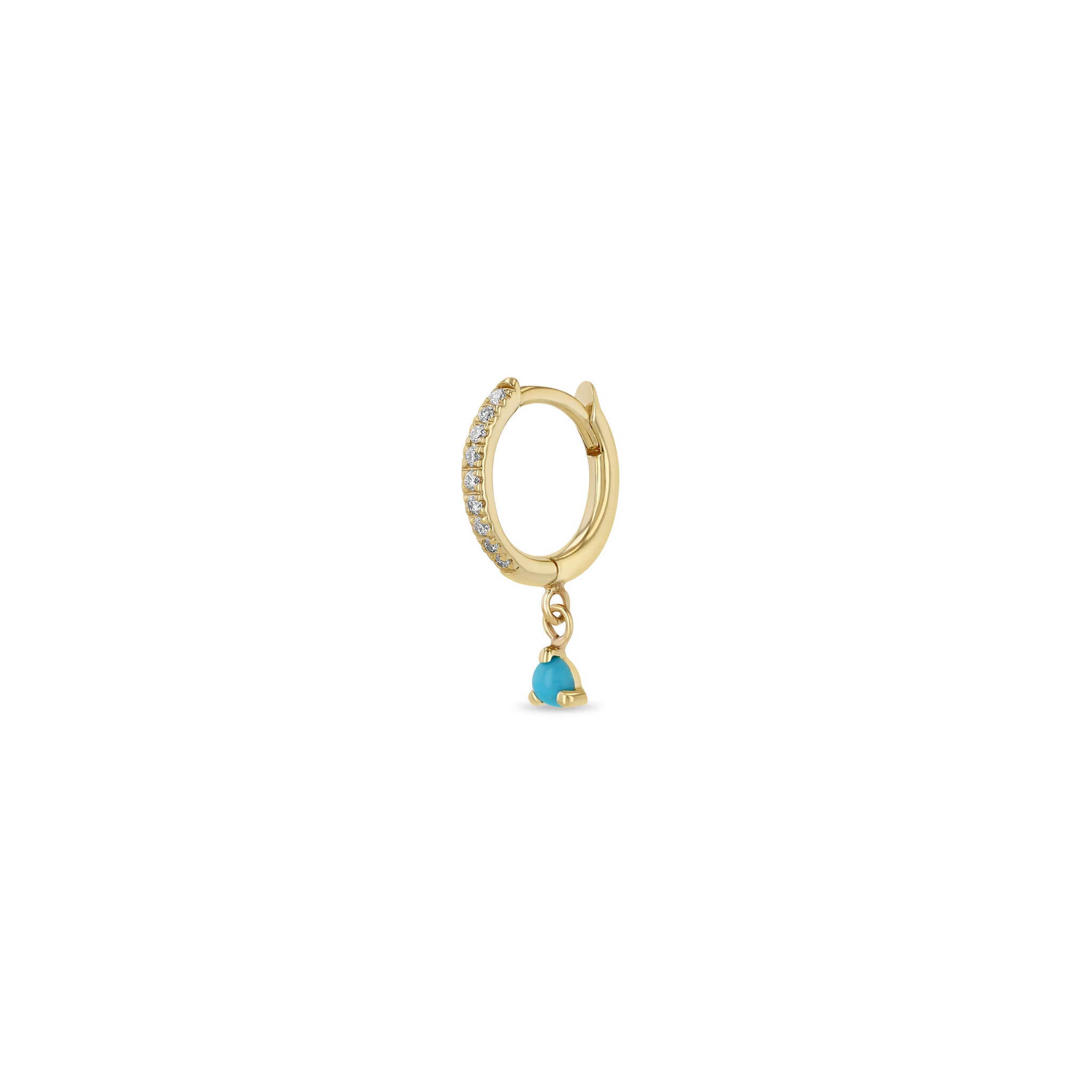 14K Gold Turquoise Dangle Huggie Hoop Earrings with Small Pavé Diamonds - Perfect for Everyday Wear, Parties & Gifting