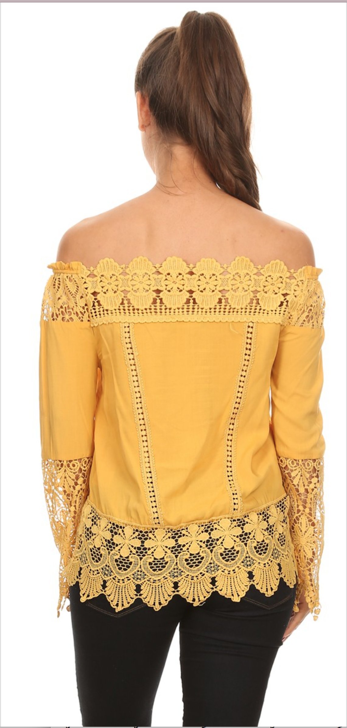 Crochet Lace Off Shoulder Blouse for Women - Boho Chic Summer Top, Junior Sizes S/M/L - Perfect for Beach Vacations, Music Festivals & Date Nights