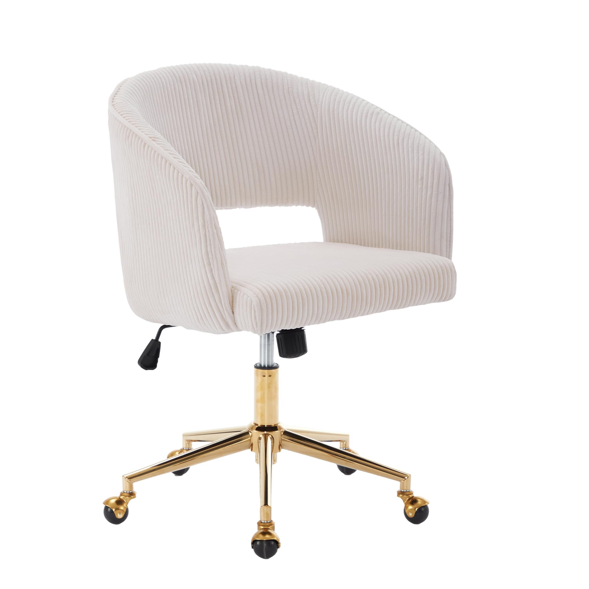 Ergonomic Swivel Office Chair with Corduroy Upholstery & Gold Base - Modern Tufted Desk Chair for Women, Girls, Home & Study - Comfortable Computer Task Stool for Living Room, Bedroom & Home Office (Beige)