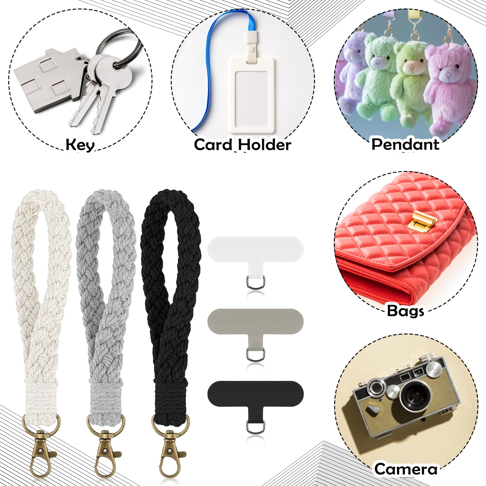 3 Pack Phone Wrist Strap - Anti-Loss Cell Phone Lanyard with Tether Tab Keychain for iPhone & Android - Perfect for Gym, Travel & Outdoor Activities (Women & Men)