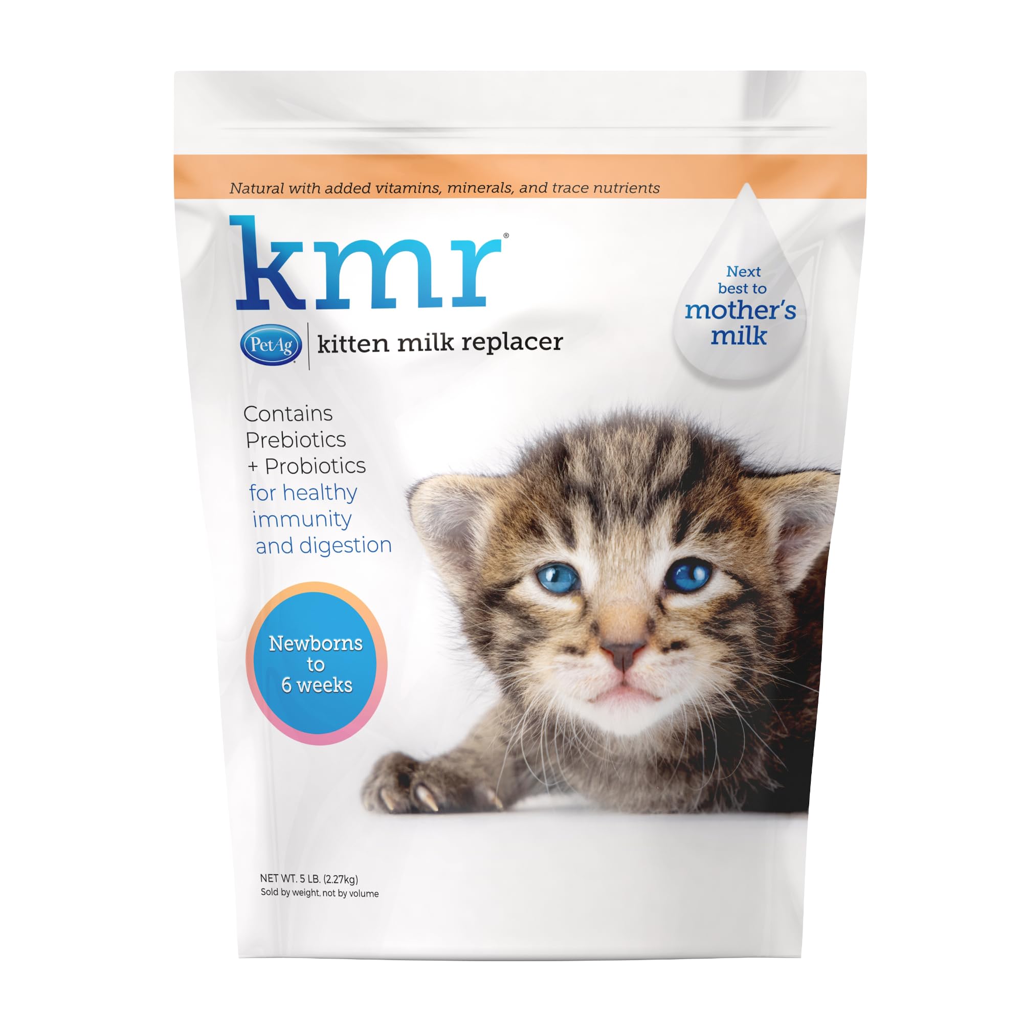 PetAg KMR Kitten Milk Replacer Powder - 5 lb | Powdered Kitten Formula with Prebiotics, Probiotics & Essential Vitamins | Easy Digest Milk Replacement for Newborn to 6-Week-Old Kittens | Ideal for Orphaned Kittens, Weaning & Supplemental Feeding