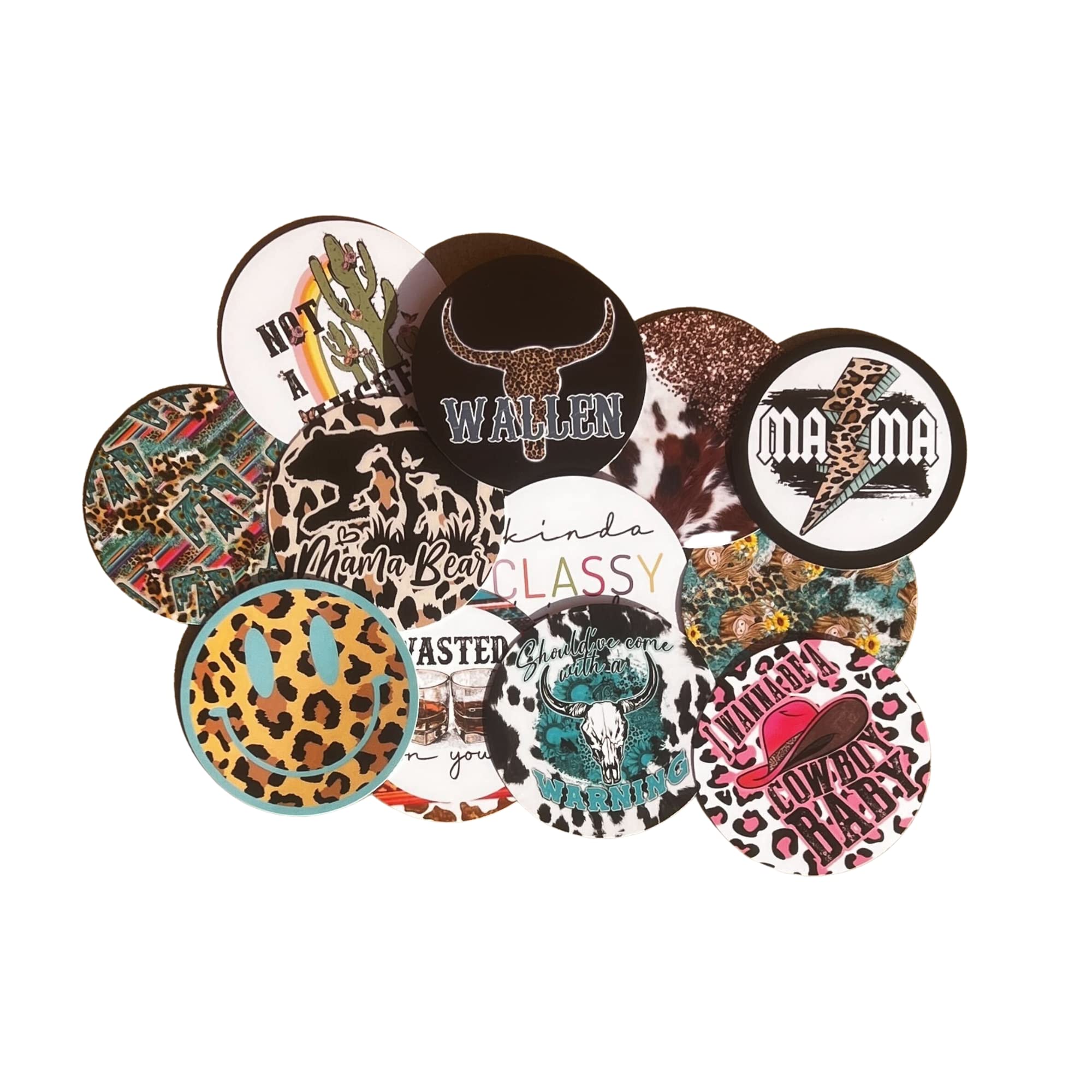 Freshie Western Cardstock Cutouts Rounds 2.5 Inch - 12 Pack Random Mix for Scented Aroma Beads | DIY Car Air Freshener Designs with Cow, Drip, Beer, Smiley, Mama & Bull Skull Shapes | Perfect for Car, Home, Office & Gift Giving